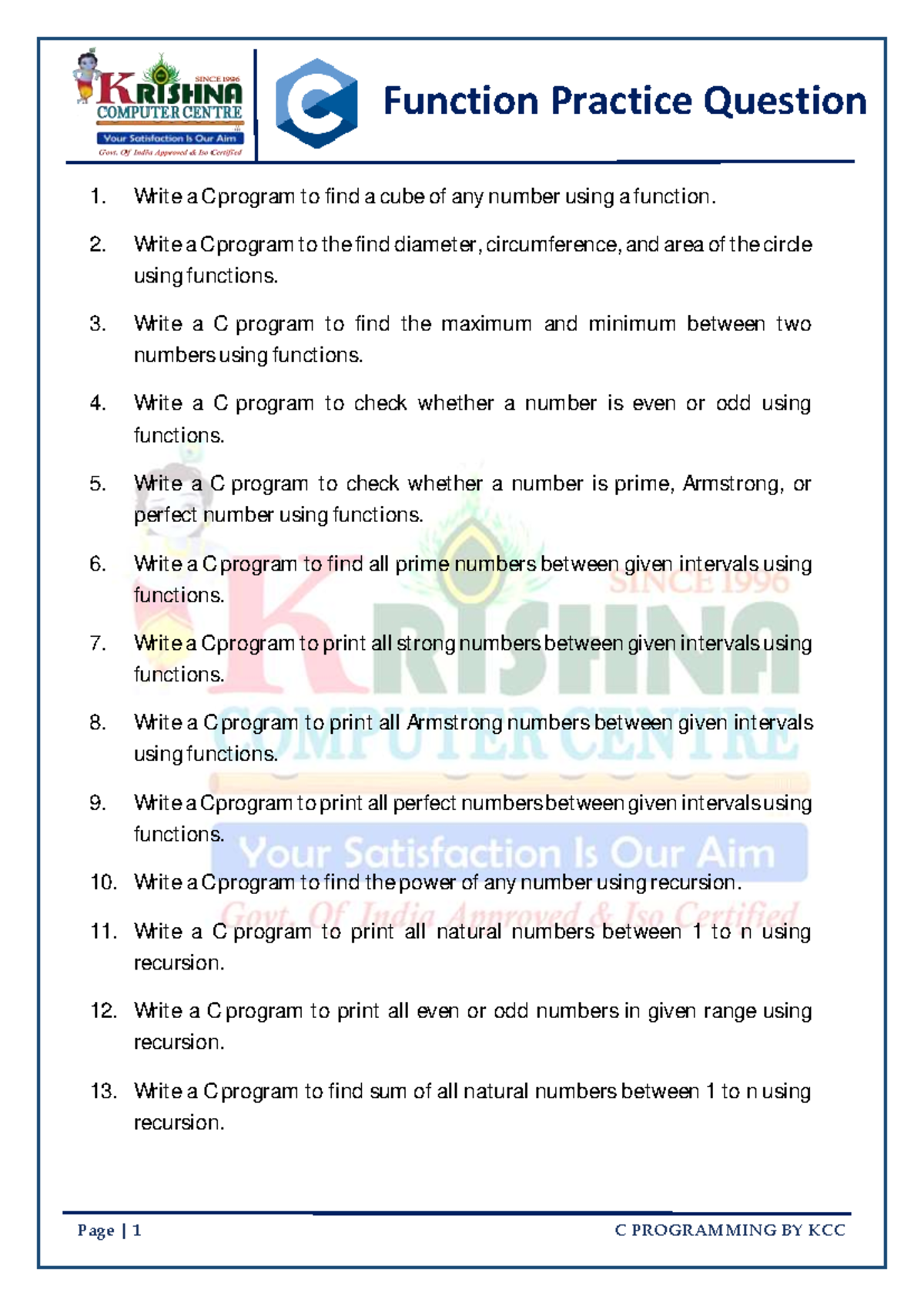5. Function PQ - KICT - ctgc - Function Practice Question Page | 1 C ...
