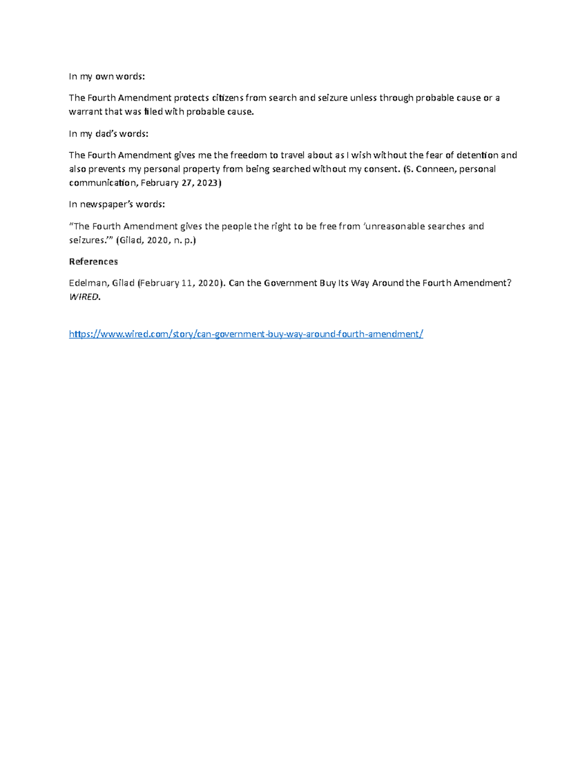 4th Amendment Assignment In my own words The Fourth Amendment