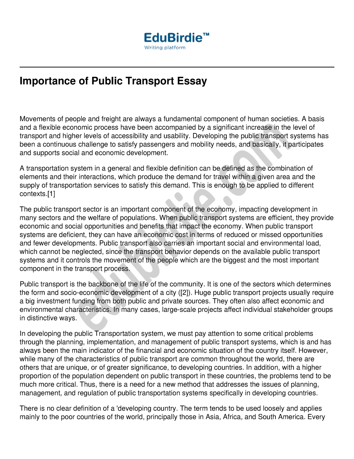 development of transportation essay