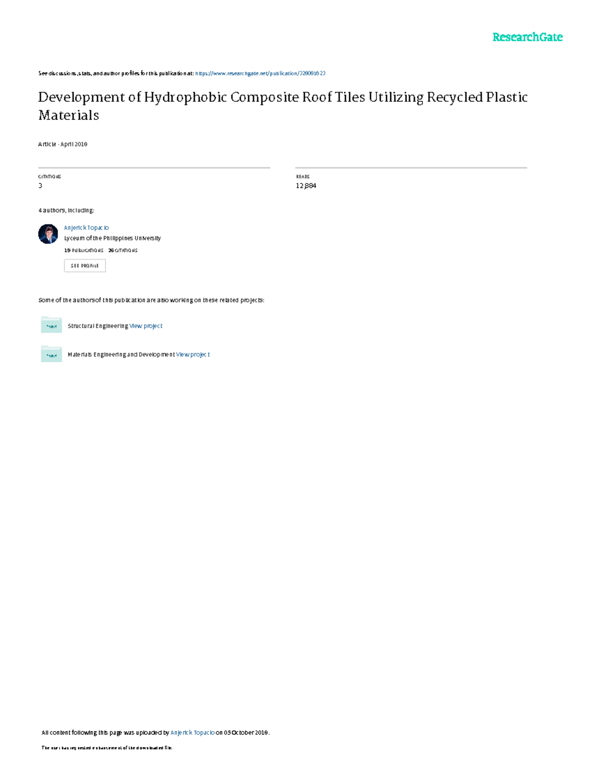 Developing Hydrophobic CompositeROOF Tiles Utilizing Recycled