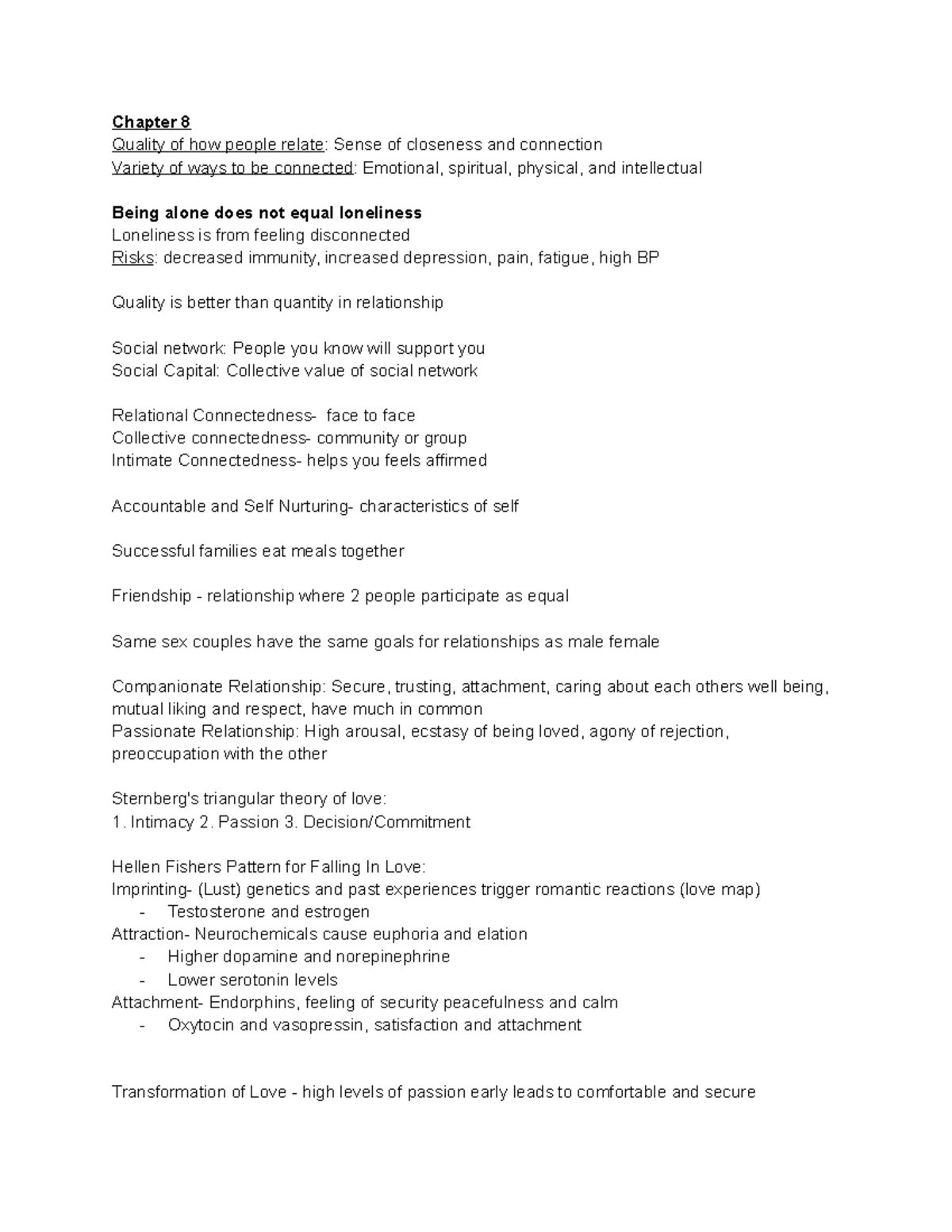 Health Test 3 Study Guide Chapter 8 Quality of how people relate