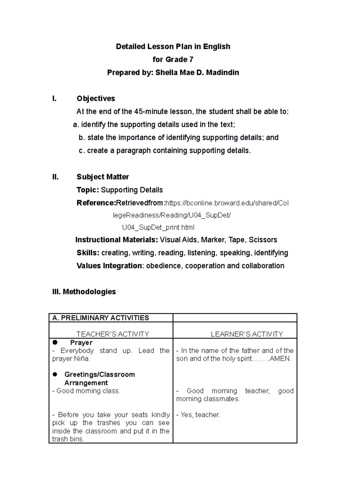 A Detailed Lesson Plan In English Grade I Objectives At The End Of Hot Sex Picture