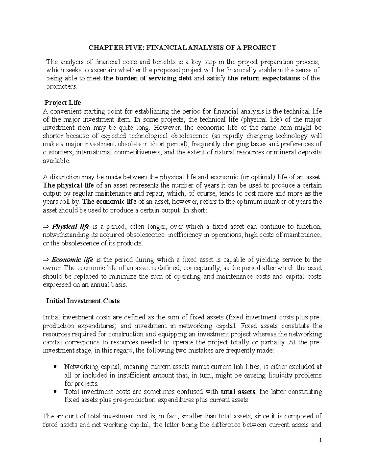 Chapter 5 - project managenet - CHAPTER FIVE: FINANCIAL ANALYSIS OF A ...