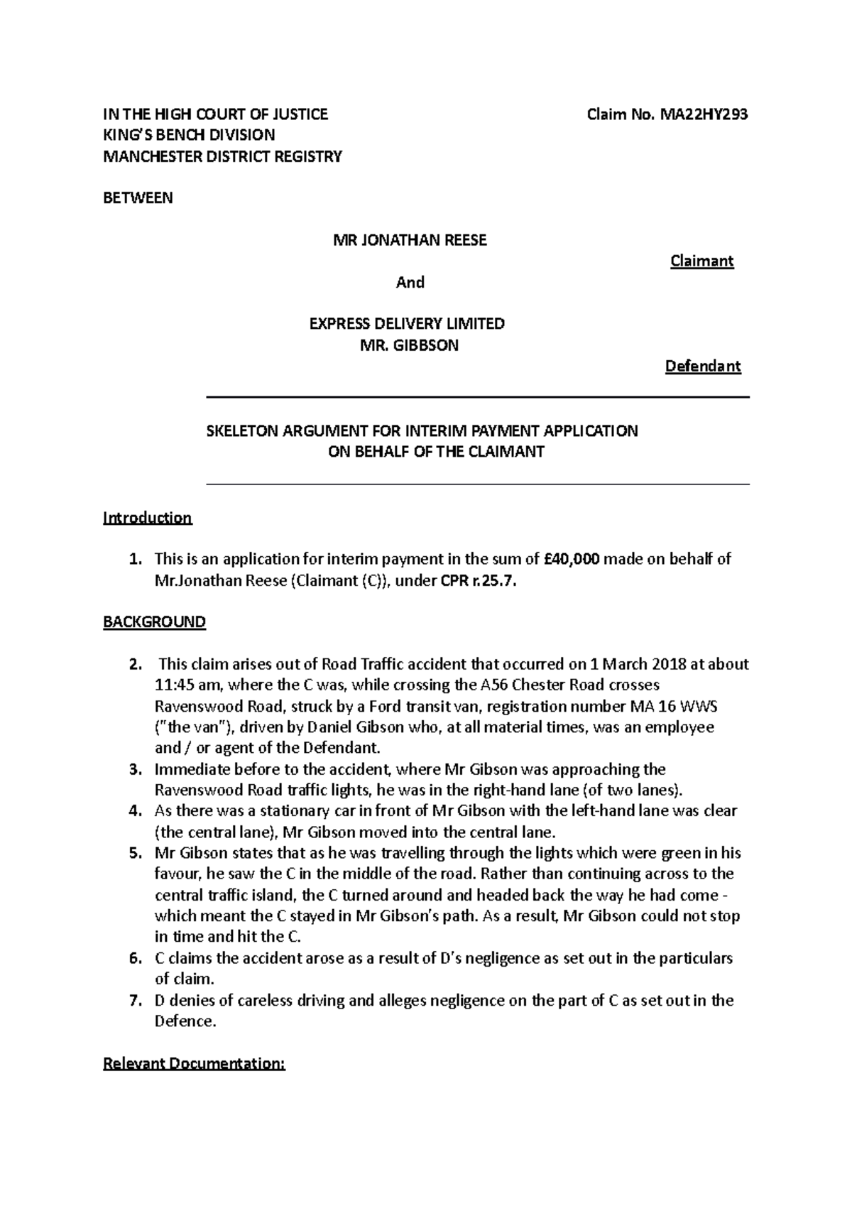 (Skeleton) Application for interim payment - BPP - Studocu