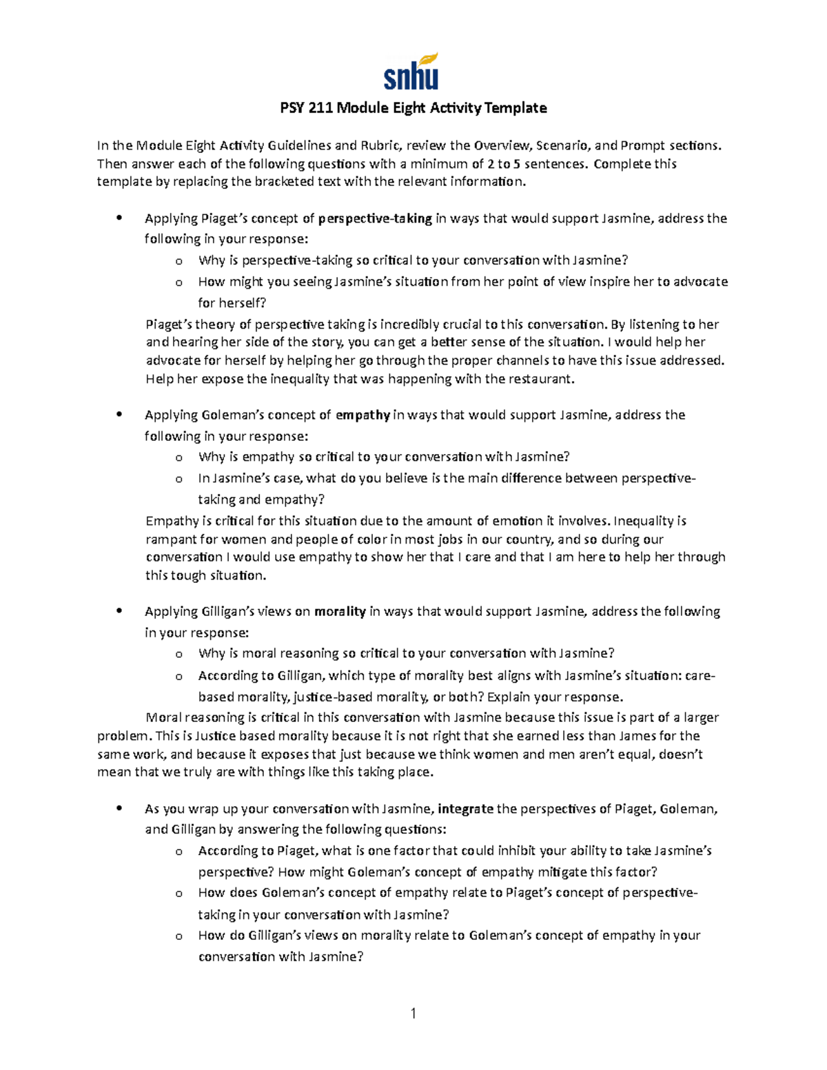 PSY 211 Module Eight Activity Then answer each of the following
