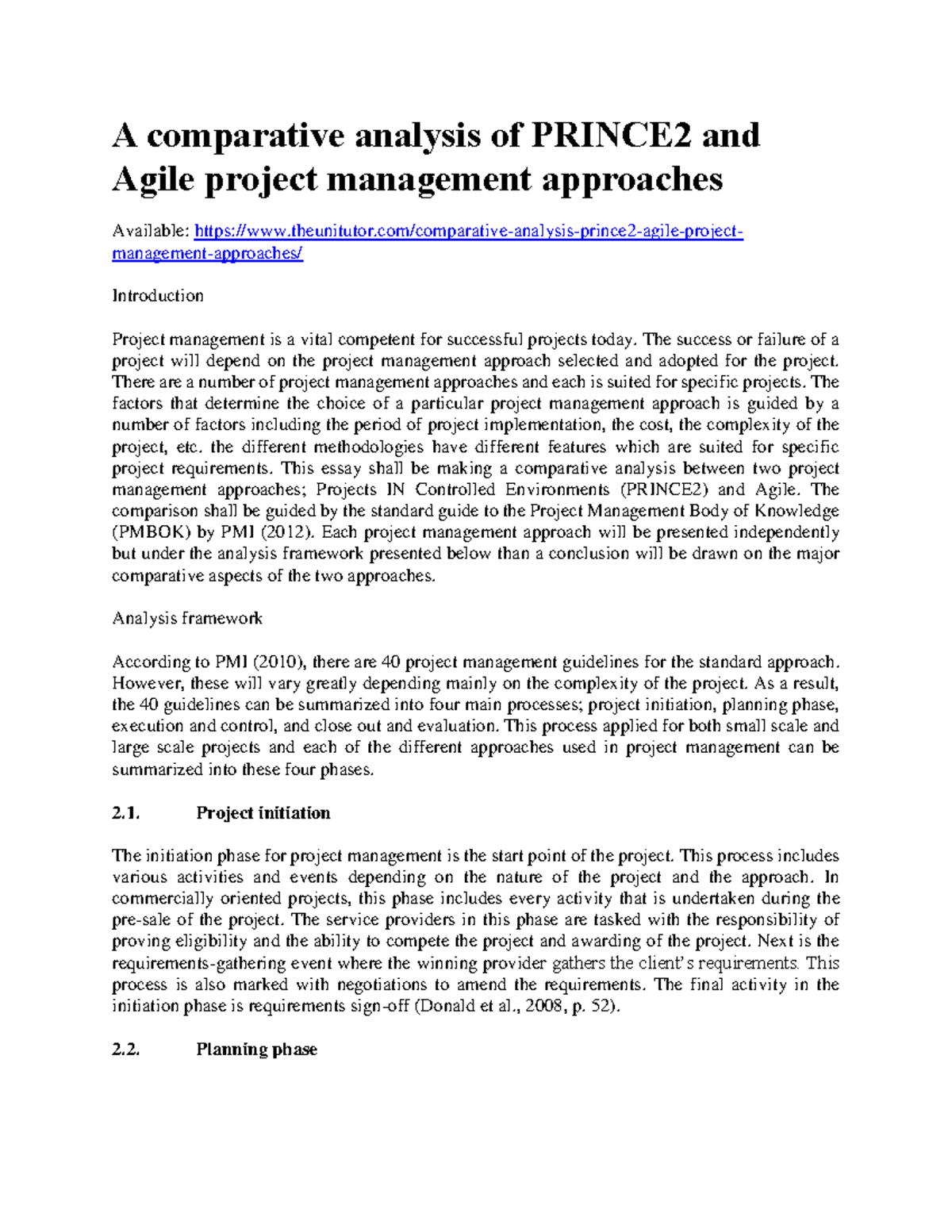 A comparative analysis of Prince 2 and Agile project management ...