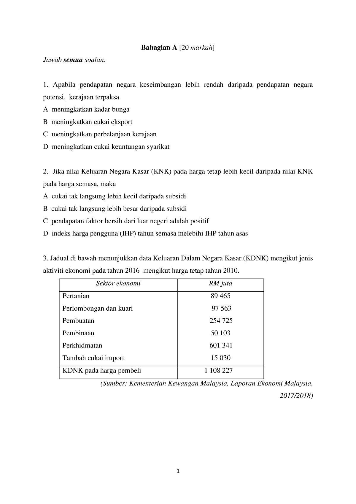 Soalan Ekonomi S2 2022 - Nota Nota Subjek - Bahagian A [20 Markah ...