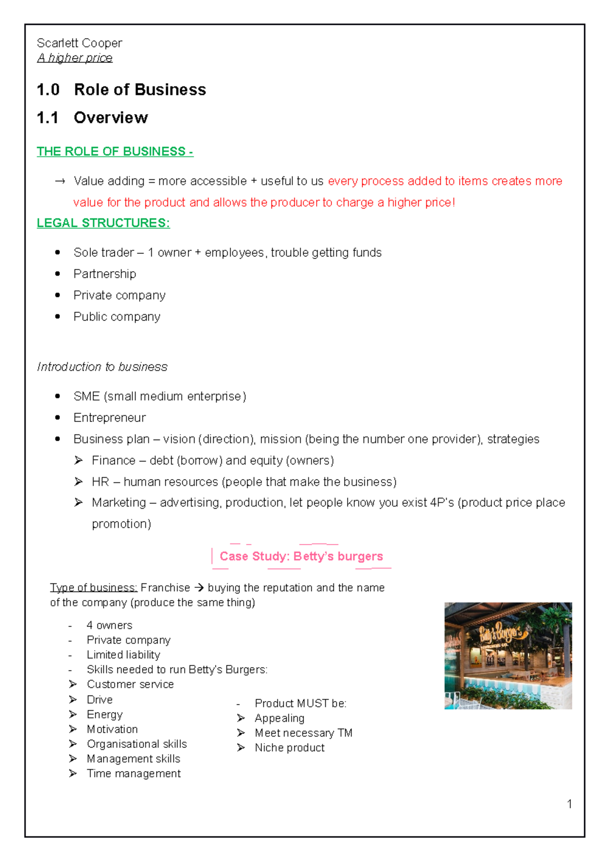 Topic 1 - Nature of business - A higher price 1 Role of Business 1 ...