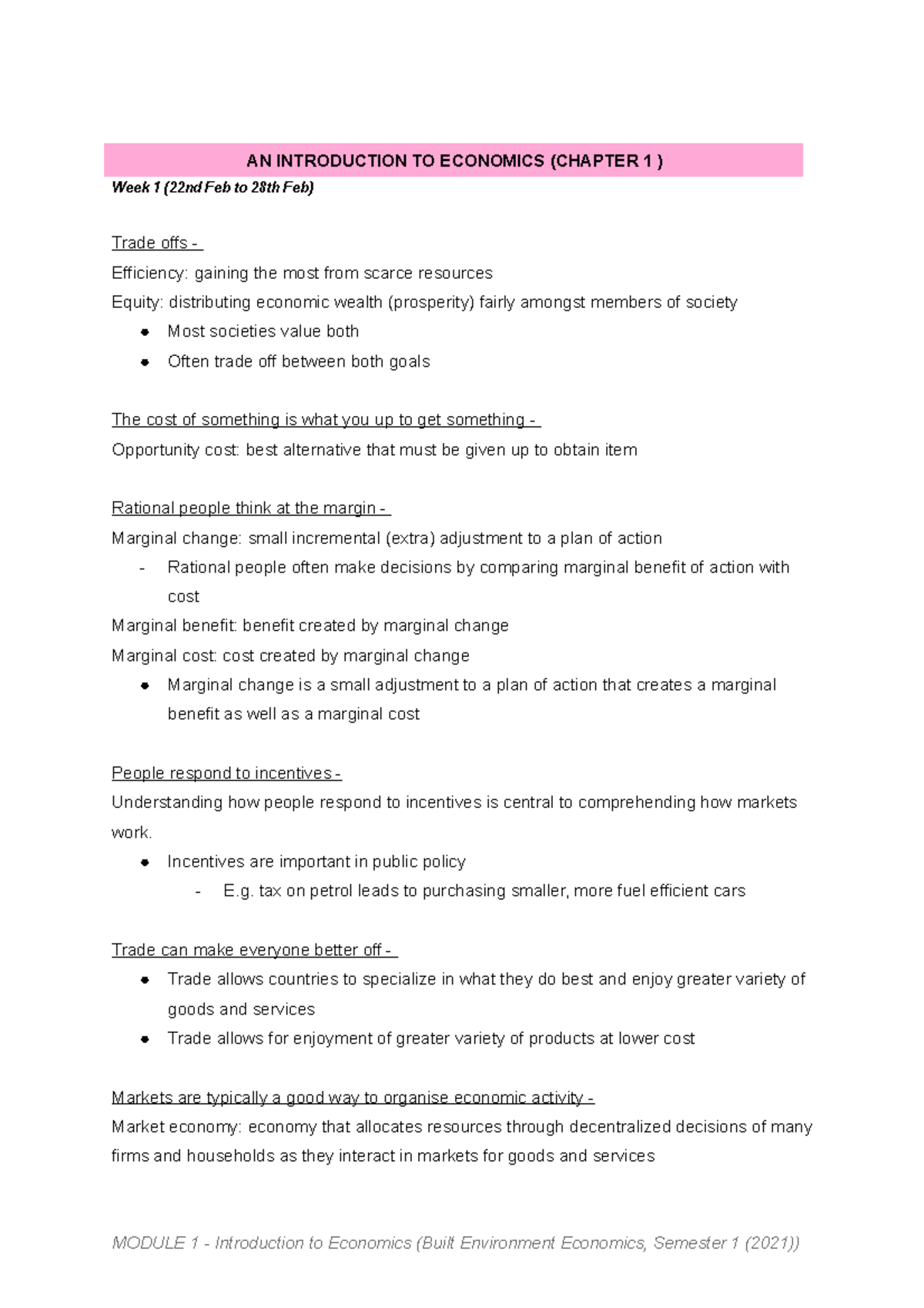 SEM1 - Module 1 Introduction TO Economics - AN INTRODUCTION TO ...