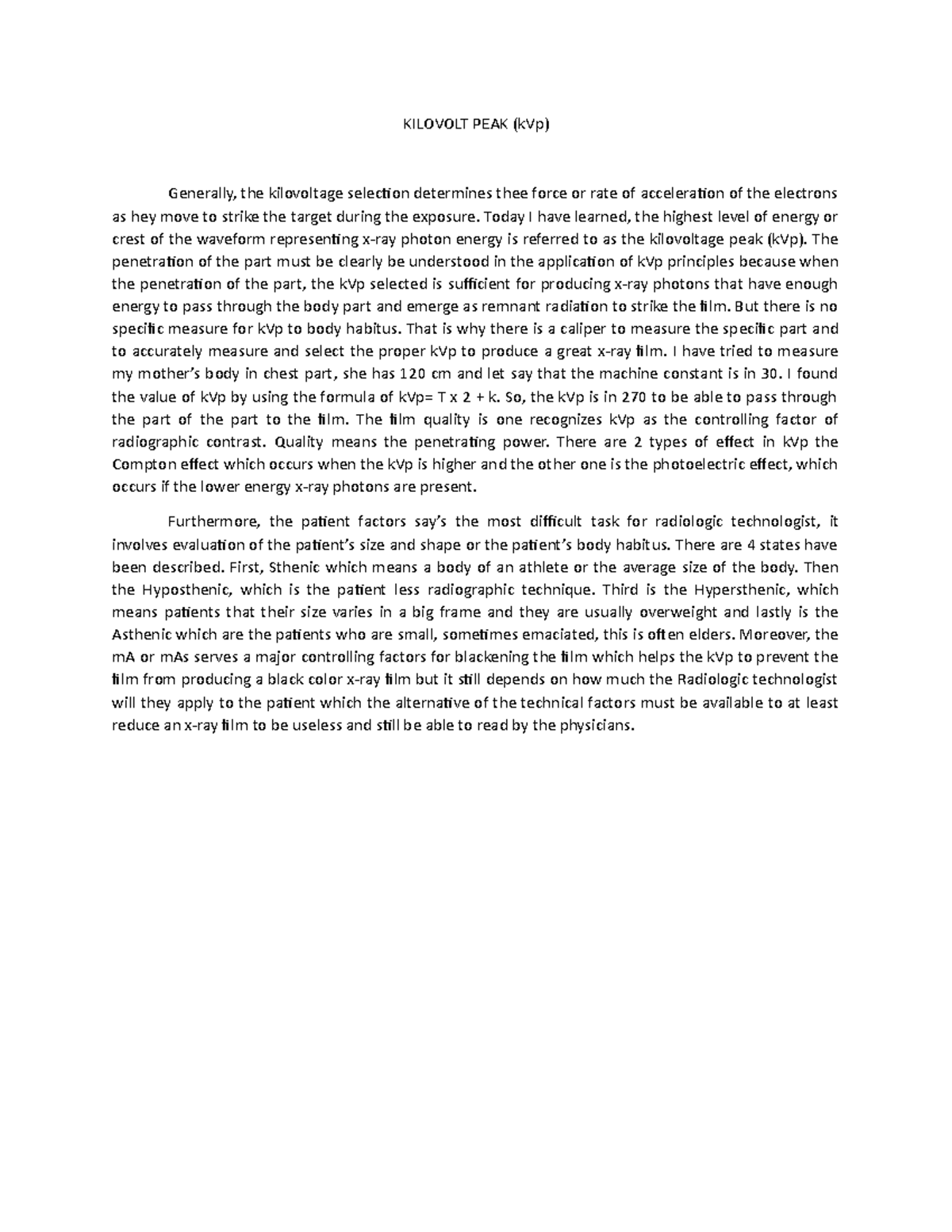 Kilovolt PEAK this lecture helps the future radtech to know what are