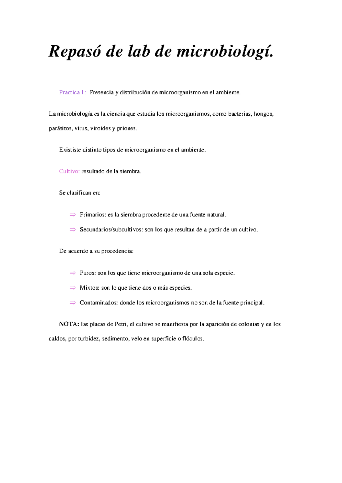 Repasó de lab de microbiologí - Repasó de lab de microbiologí. Practica ...