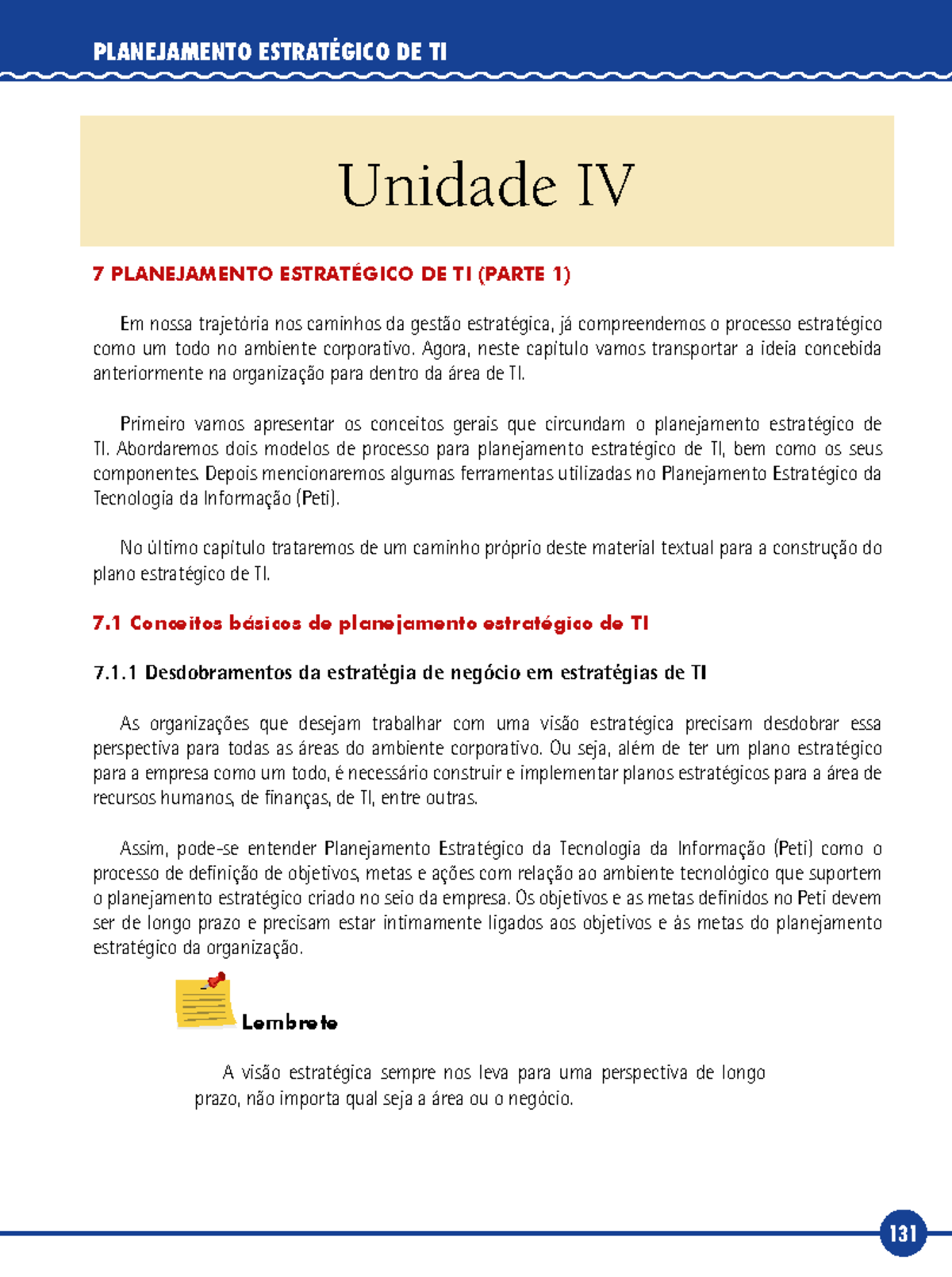 Livro Texto Unidade IV - Slide aula - PLANEJAMENTO ESTRATÉGICO DE TI ...