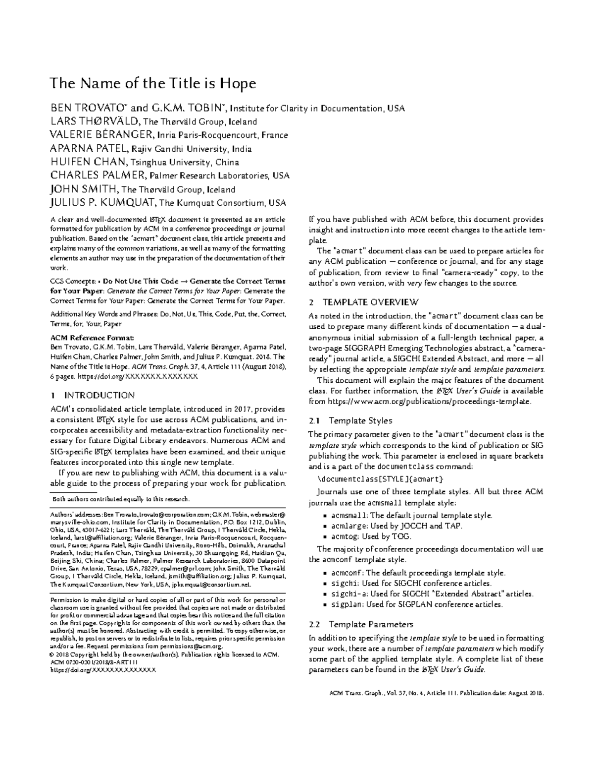 Association for Computing Machinery ACM Large 2 Column Format Template