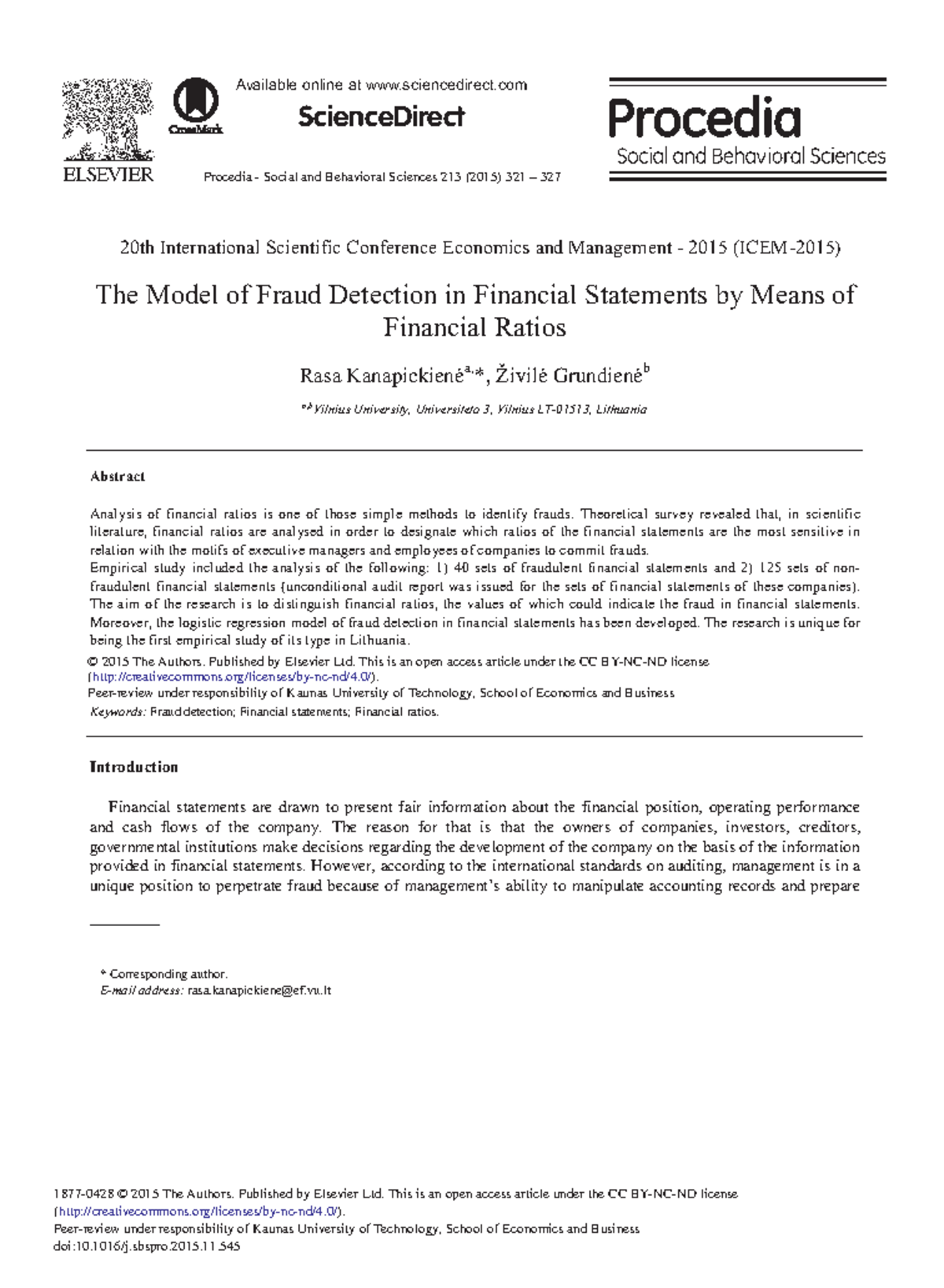 The Model of Fraud Detection in Financial Statements by Means of ...