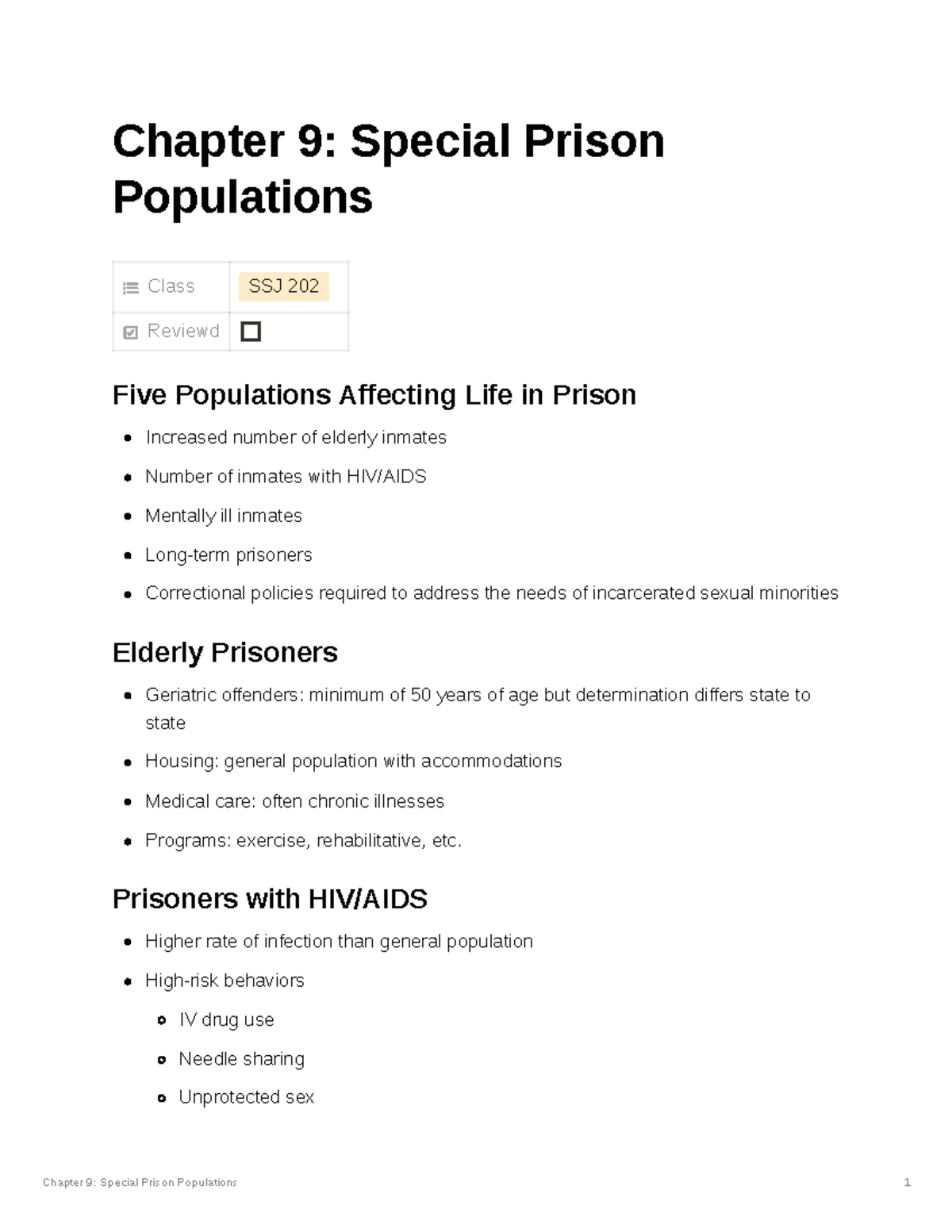 SSJ 202 CHAPTER 9 Special Prison Populations Chapter 9 Special