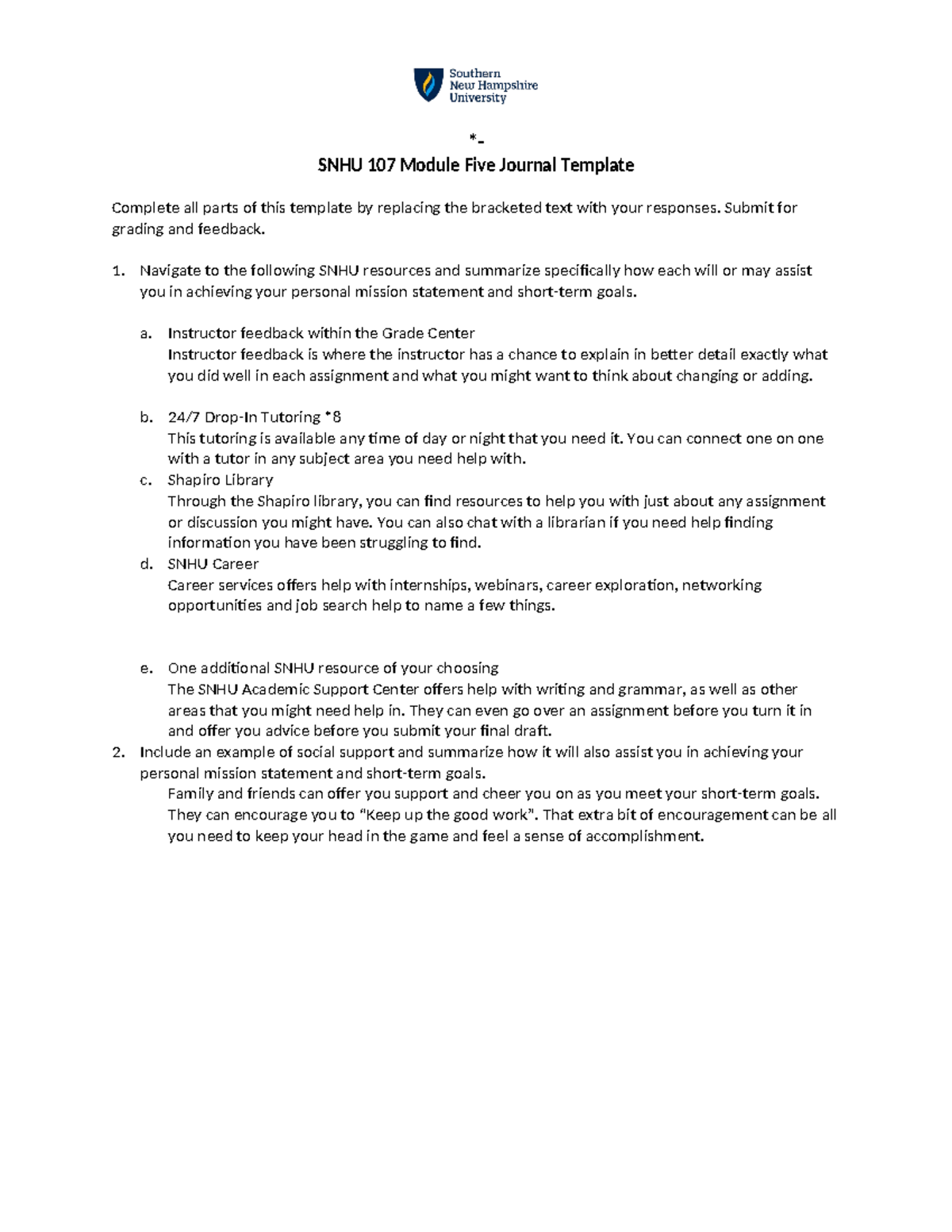Snhu 107 mod 5 journal assignment snhu 107 module five journal