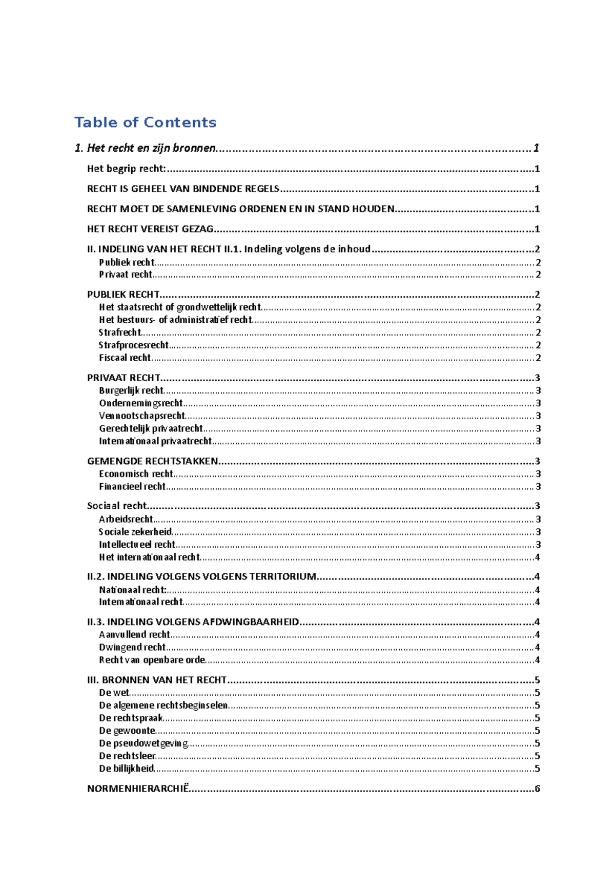 Inleiding Recht - Samenvatting Van Alle Leerstof - Table Of Contents 1 ...