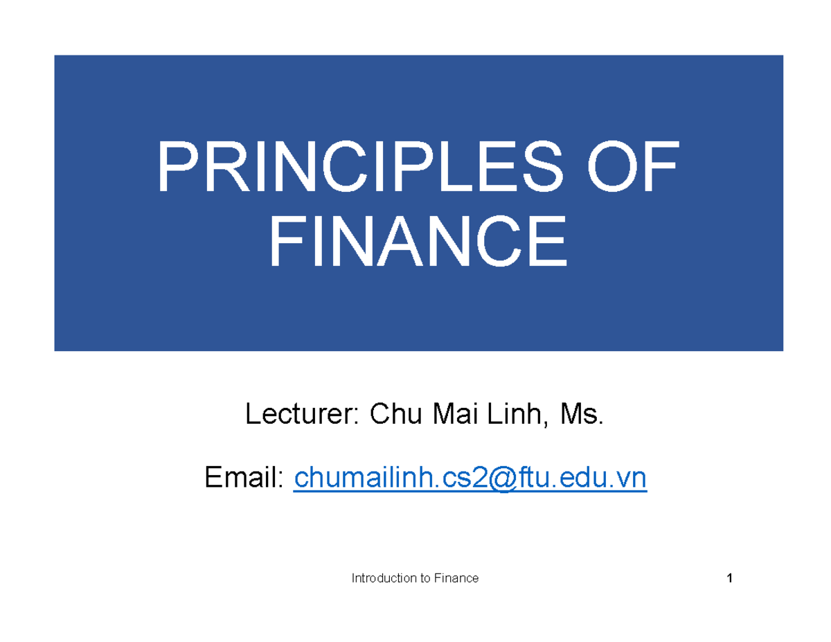 Module 1 - Introduction to Finance abcdxyz - PRINCIPLES OF FINANCE TCH ...
