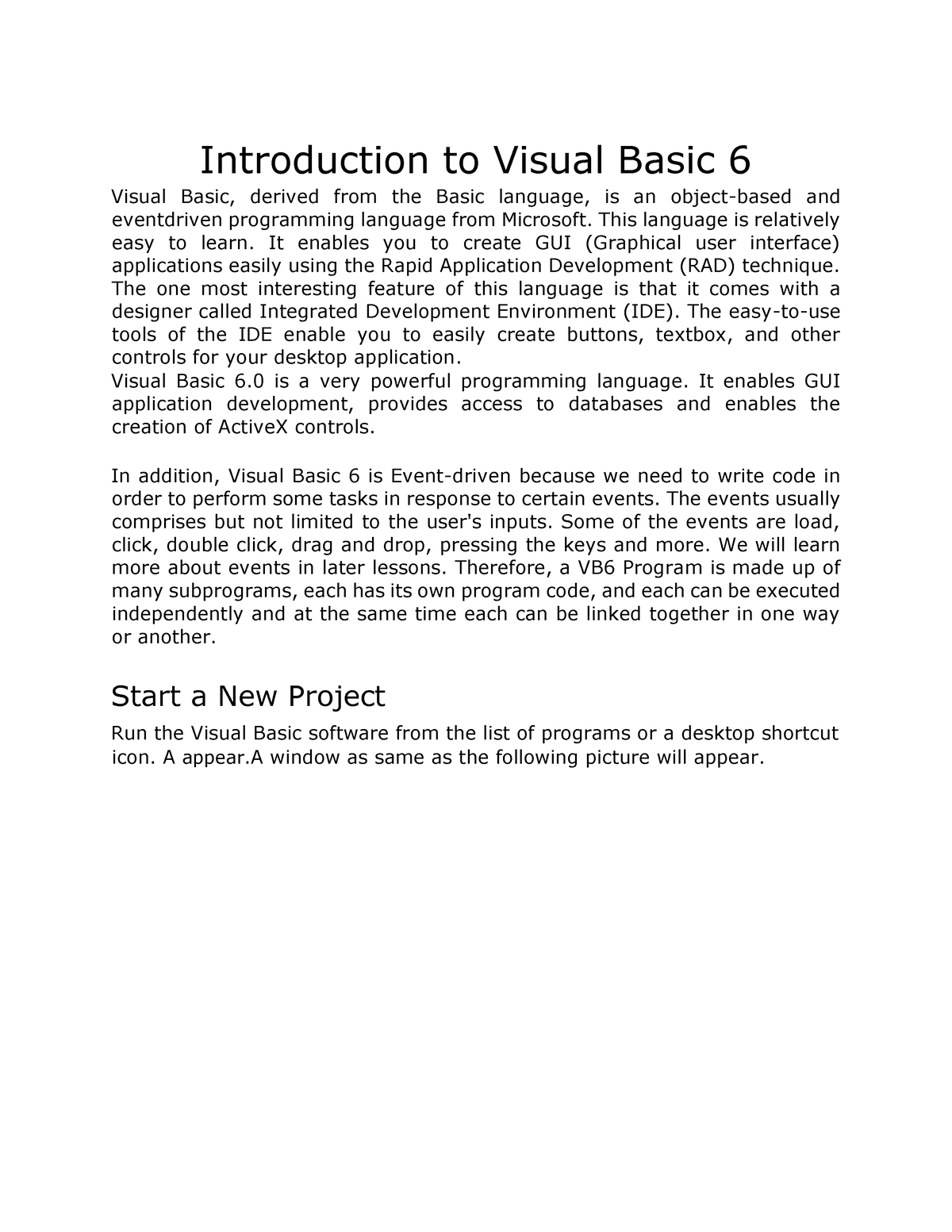 Visual Programming Notes 2021 - Introduction To Visual Basic 6 Visual ...