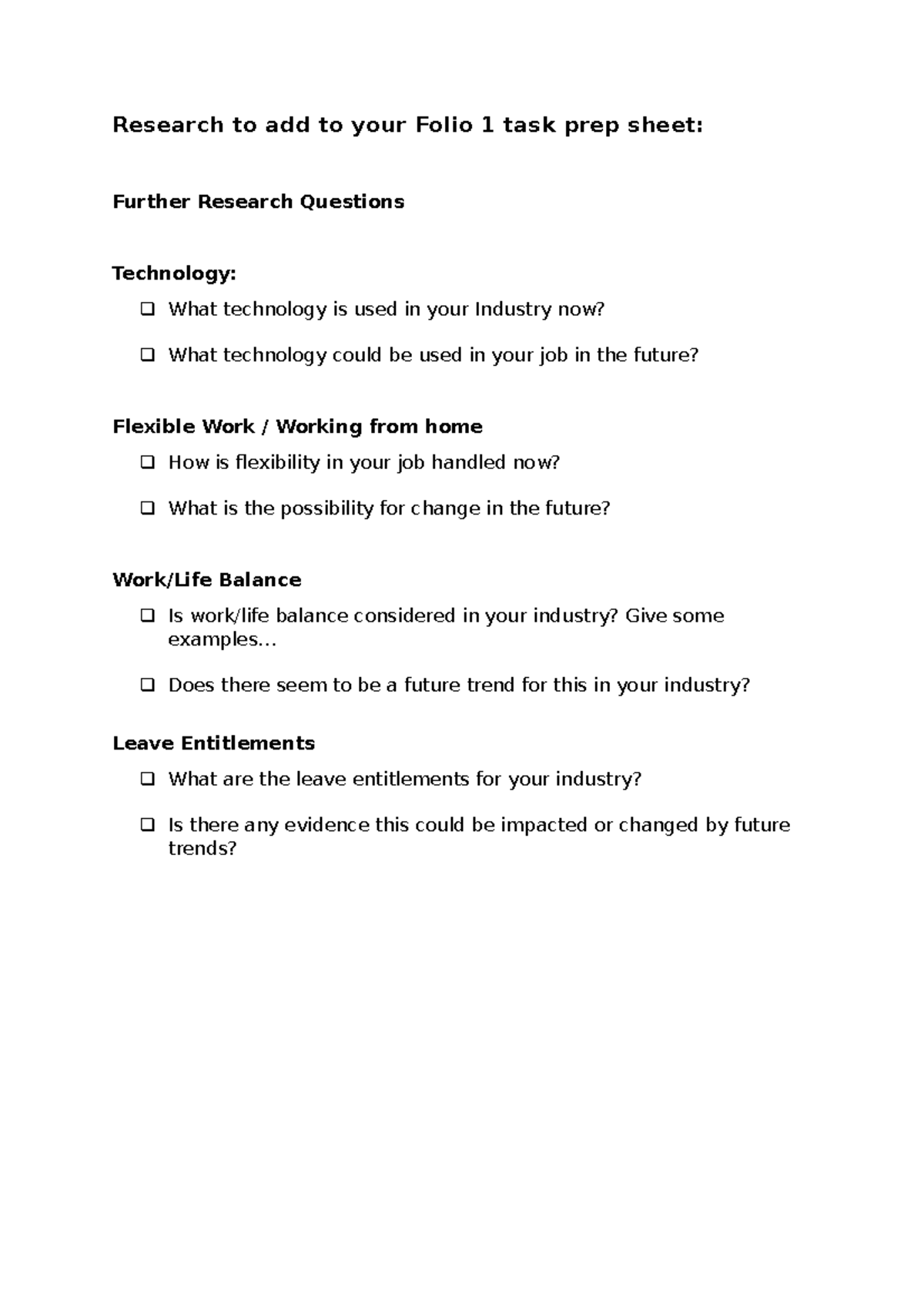 Folio Task 1 FTWW Preparation 2 - Research to add to your Folio 1 task ...