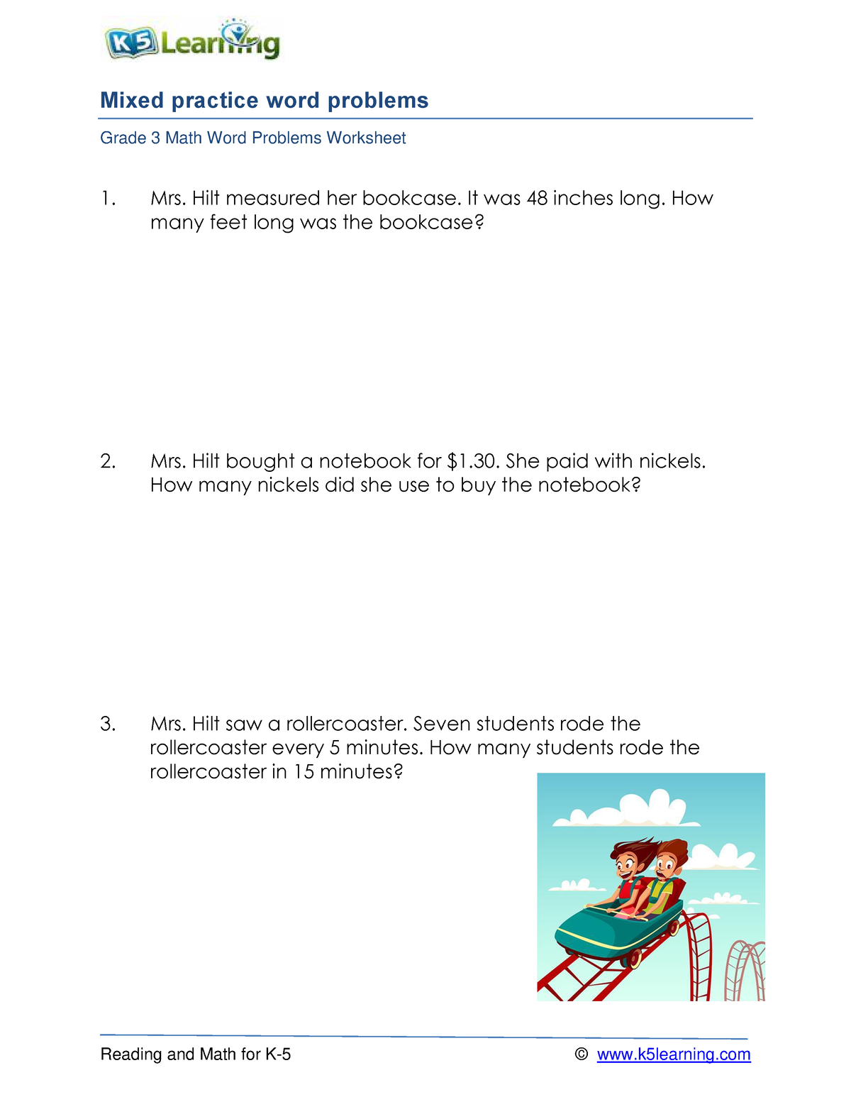 Grade 3 mixed practice word problems j - Reading and Math for K-5 ...