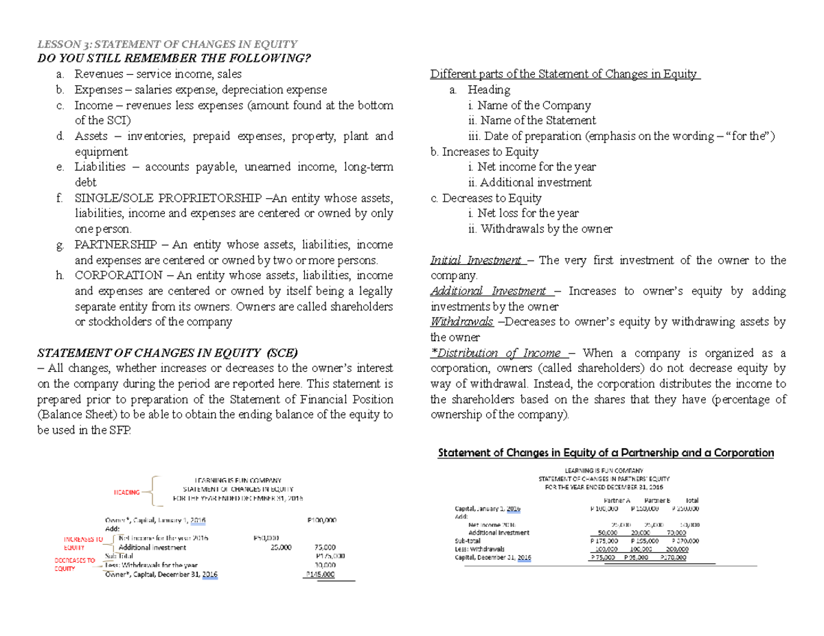 lecture/notes in fabm - LESSON 3: STATEMENT OF CHANGES IN EQUITY DO YOU ...