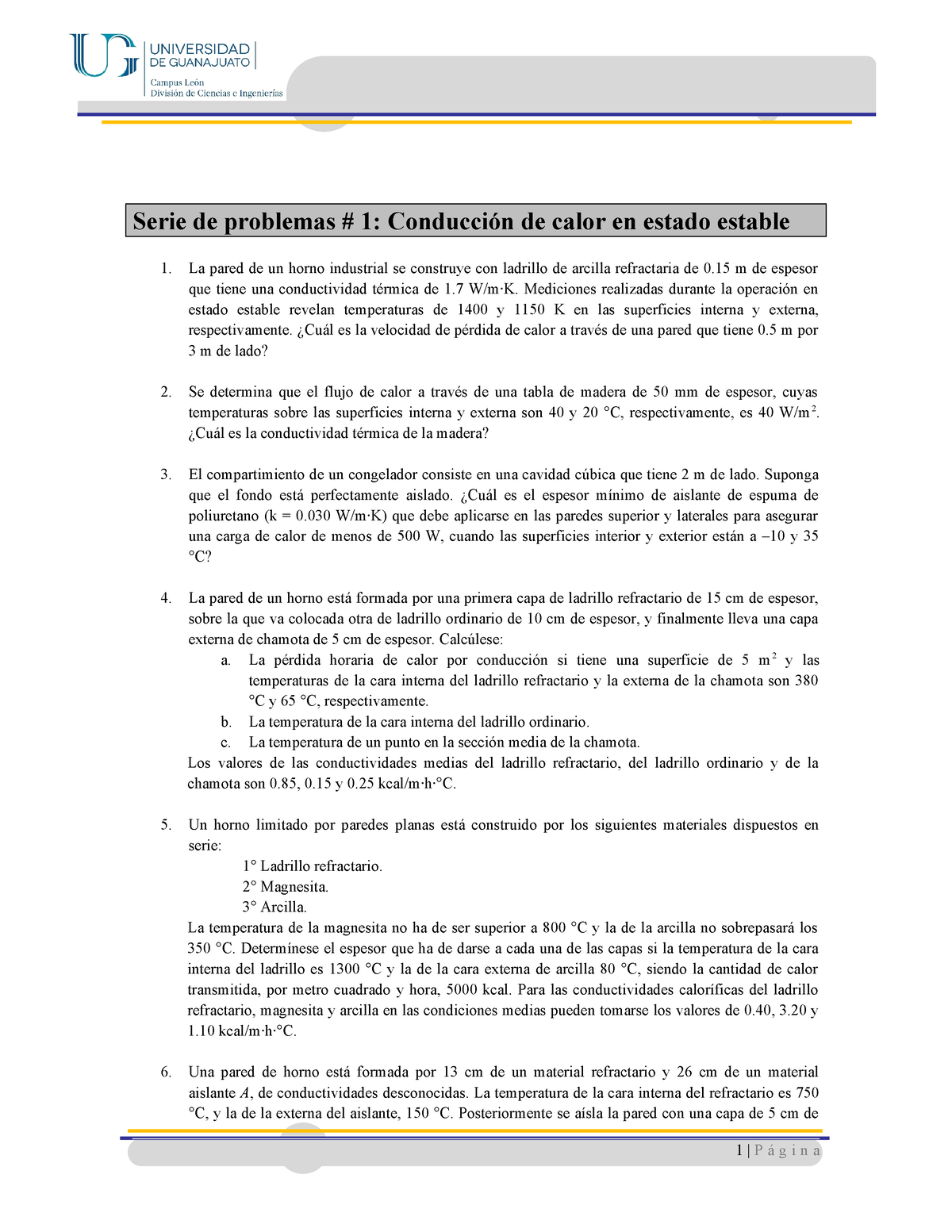 Problemas Bloque 3 INg De Calor - Serie De Problemas # 1: Conducción De ...