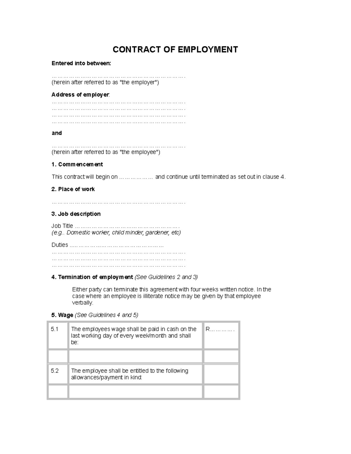 Employment Contract Template - CONTRACT OF EMPLOYMENT Entered into ...