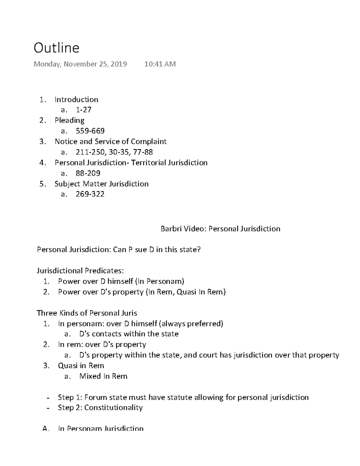 Civ Pro Outline - Summary Civil Procedure I - Warning: TT: Undefined ...