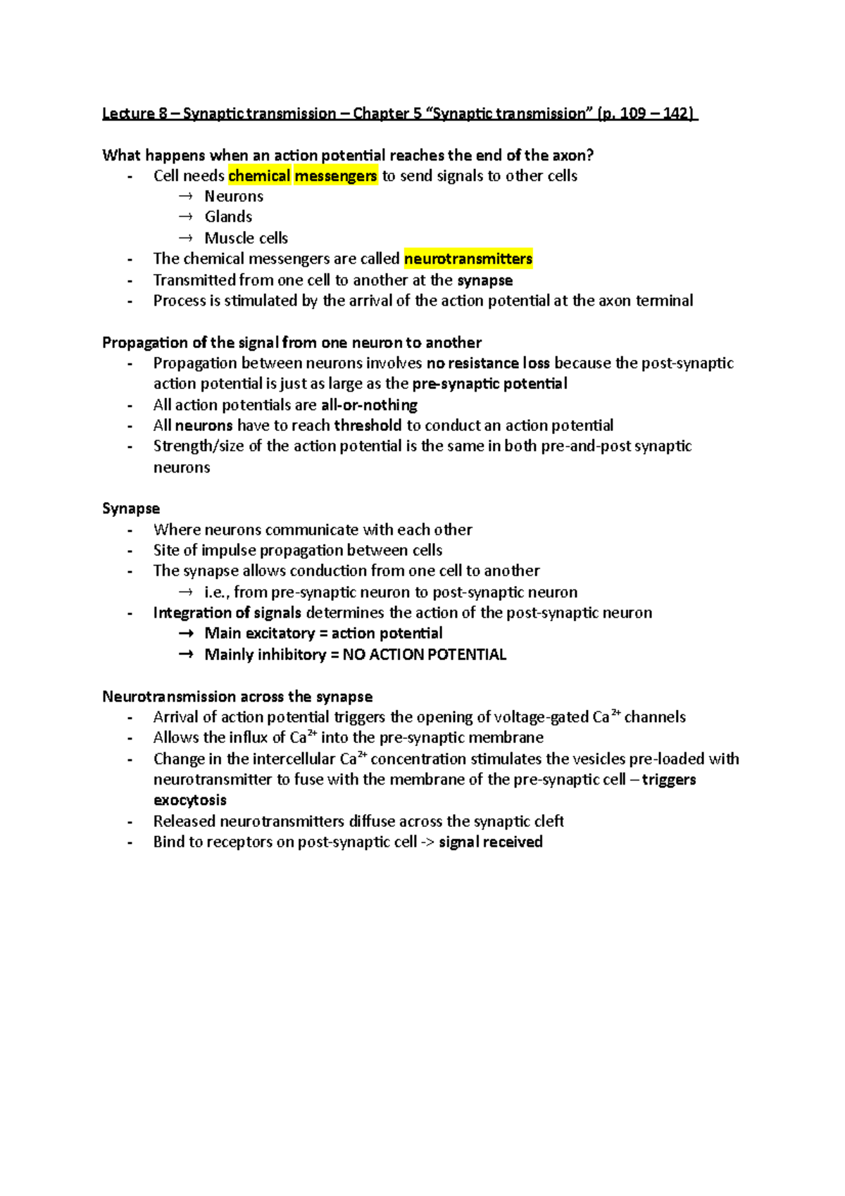 Week 3 - Neuronal communication - Lecture 8 – Synaptic transmission ...