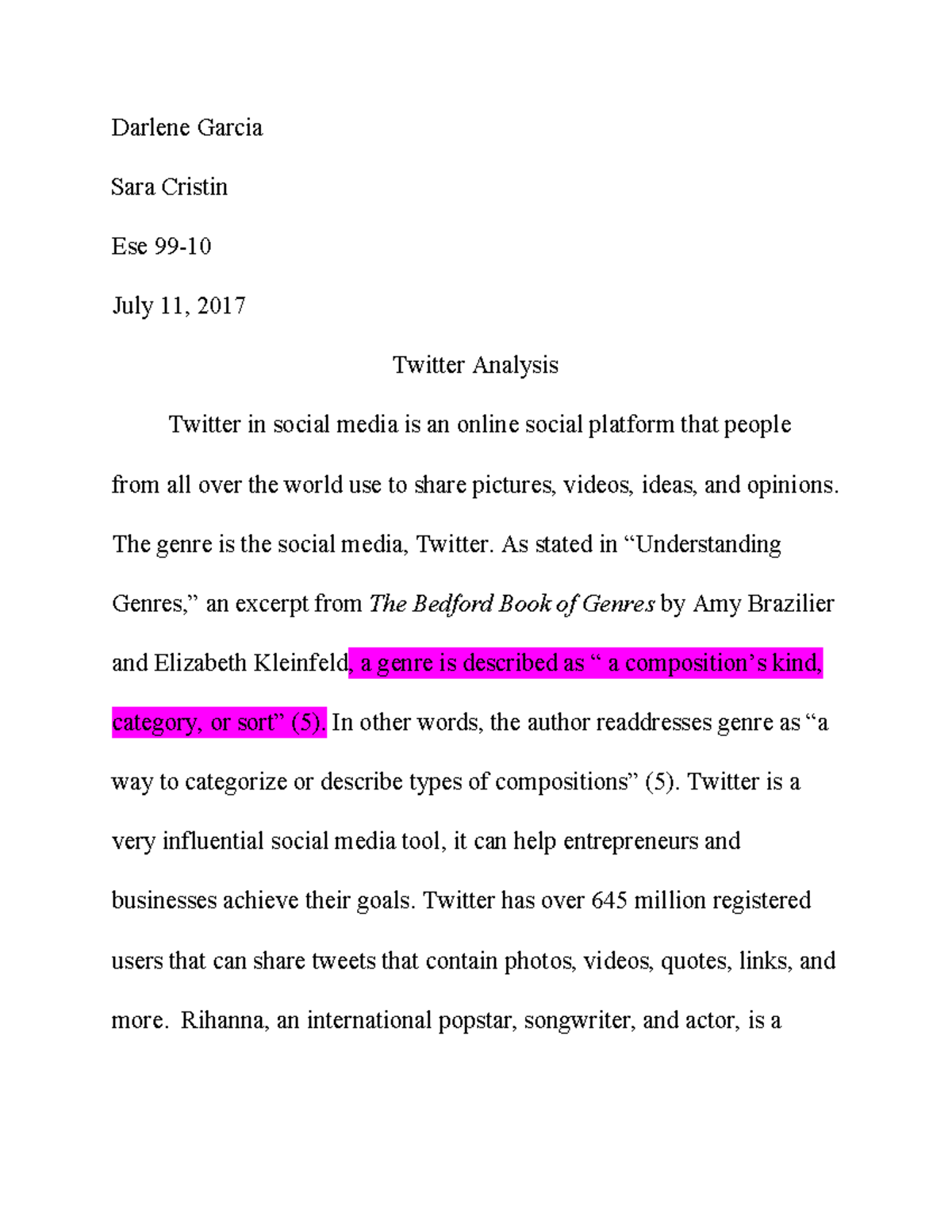 Assnmt 1 peer notes- DG - Grade: A - Darlene Garcia Sara Cristin Ese 99 ...