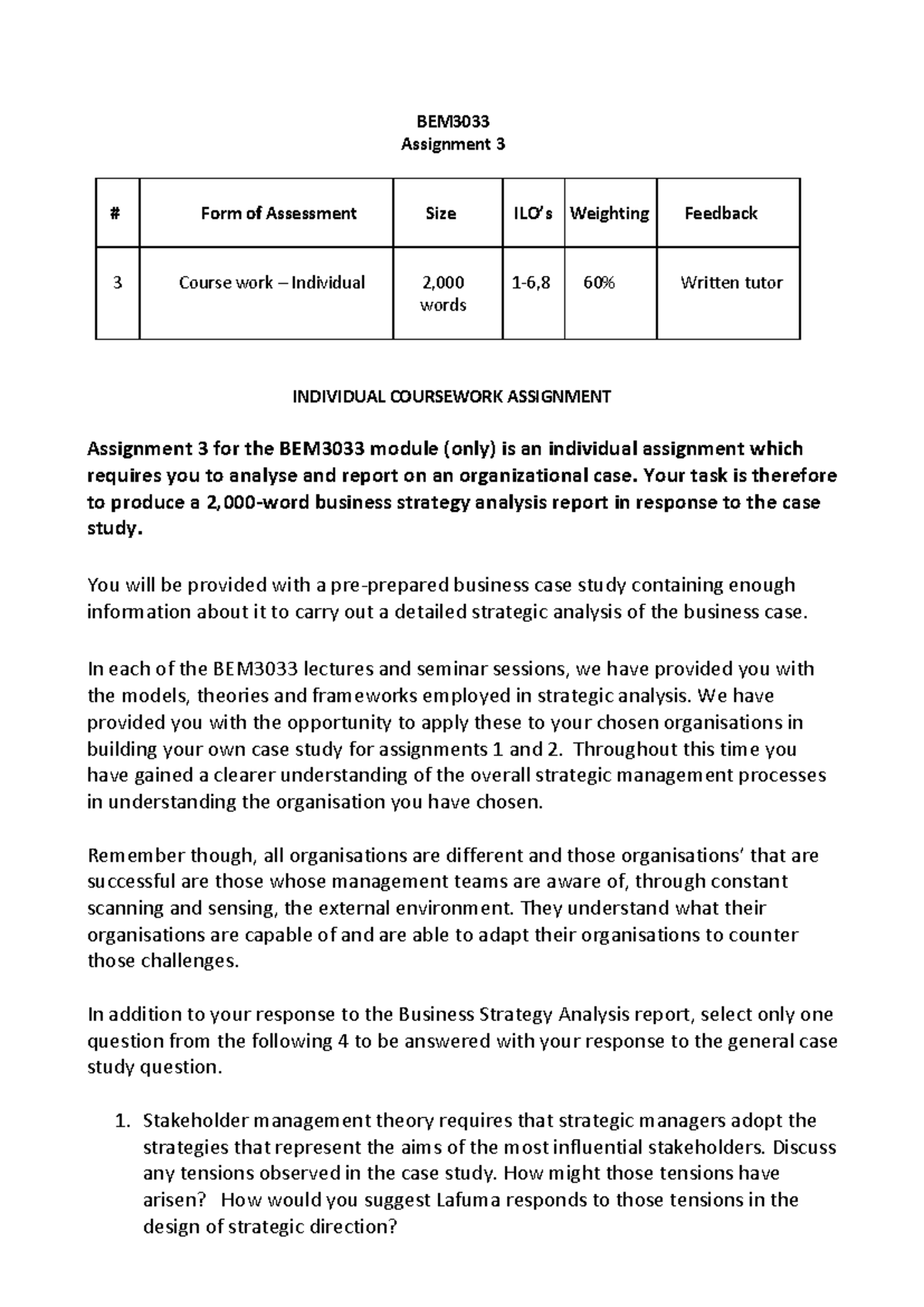 Assignment 3 Individual Coursework Description - BEM Assignment 3 ...
