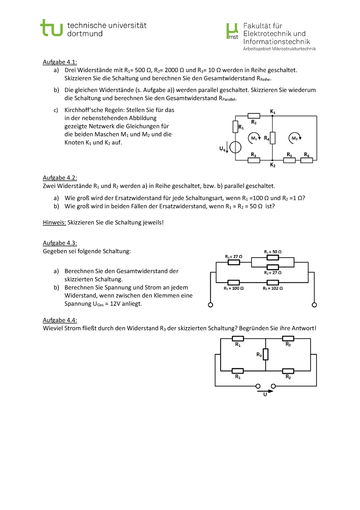 U4 Aufgaben 4 Grundlagen Der Elektrotechnik Studocu