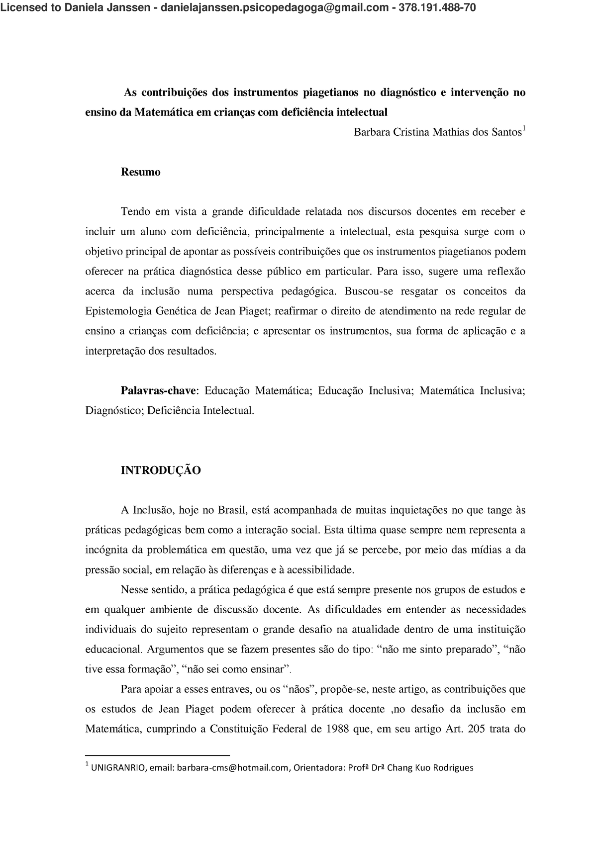 As Contribuições Dos Instrumentos Piagetianos No Diagnóstico E Intervenção No As Contribuições 6465