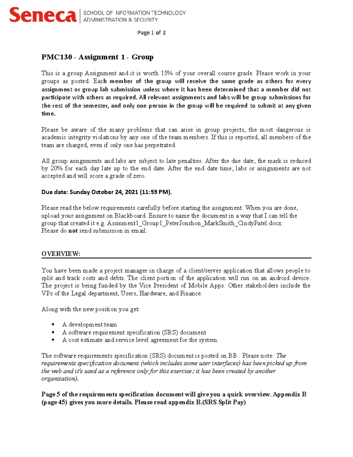 Assignment 1 M - PMC120 - Seneca College - Studocu