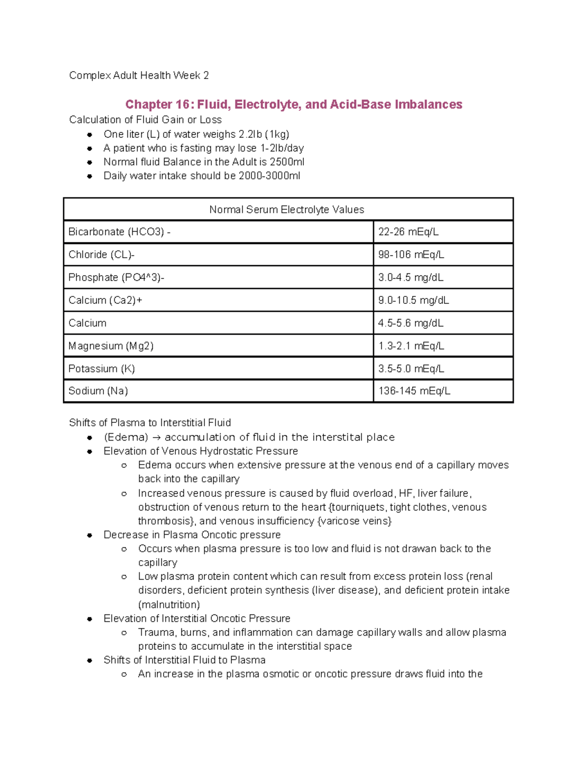 Complex Adult Health Week 2 04 mg/dL Calcium (Ca2)+ 9.010 mg/dL Calcium 4.55 mg/dL