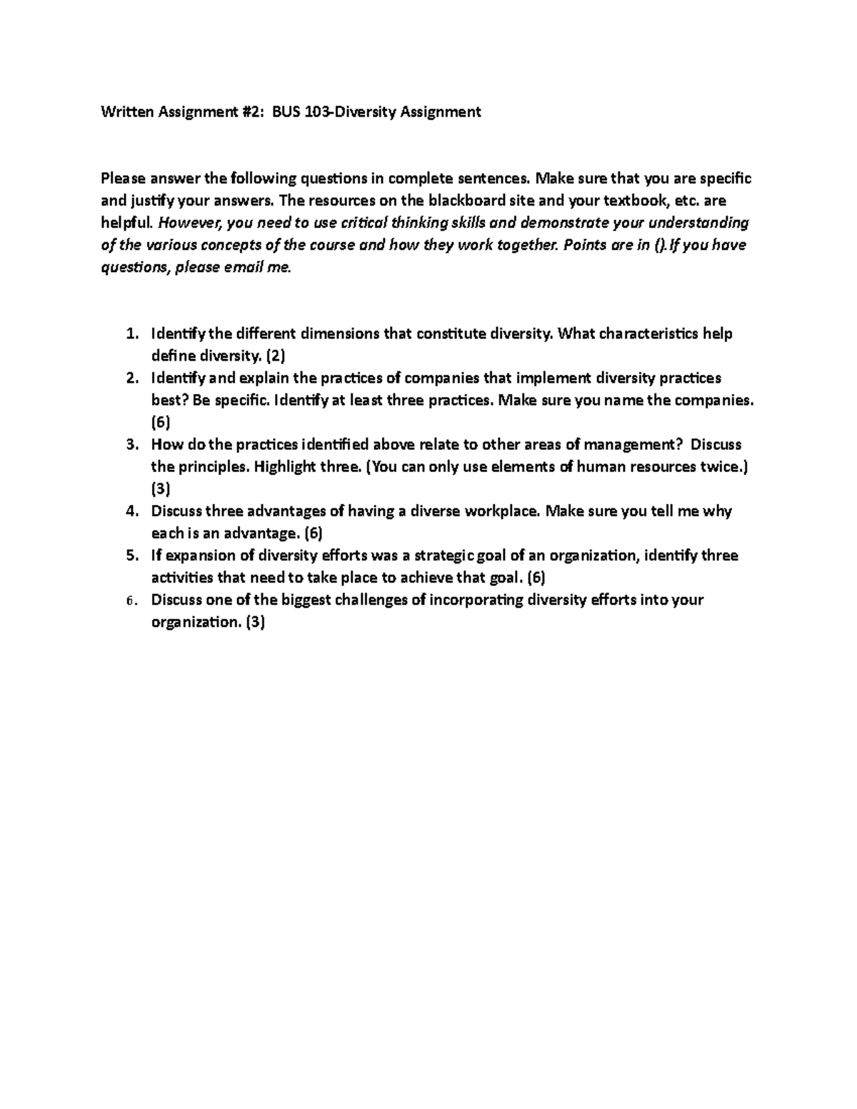 BUS 103-Diversity Assignment(1)(1) - Written Assignment #2: BUS 103 ...