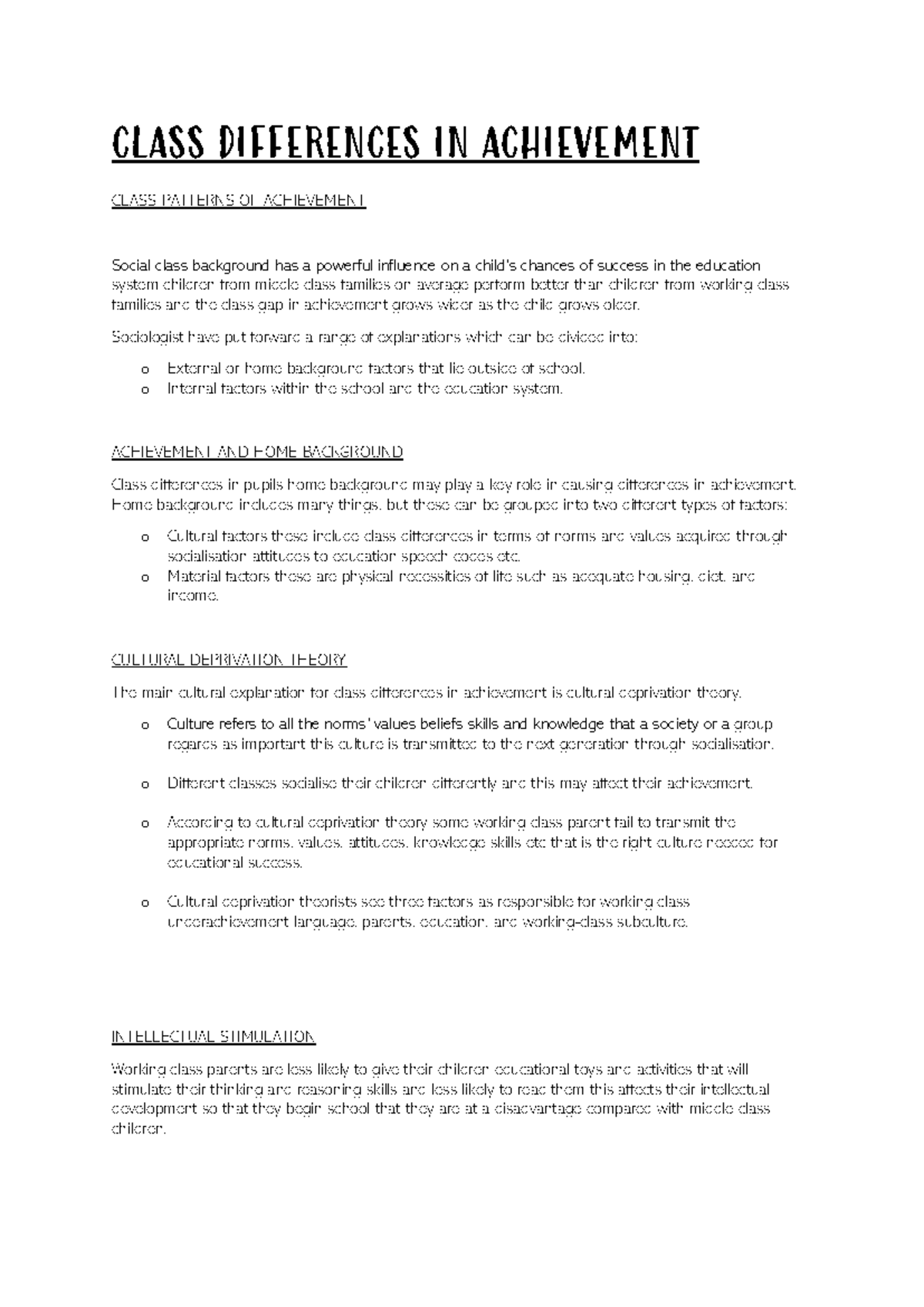 Education - CLASS DIFFERENCES IN ACHIEVEMENT CLASS PATTERNS OF ...
