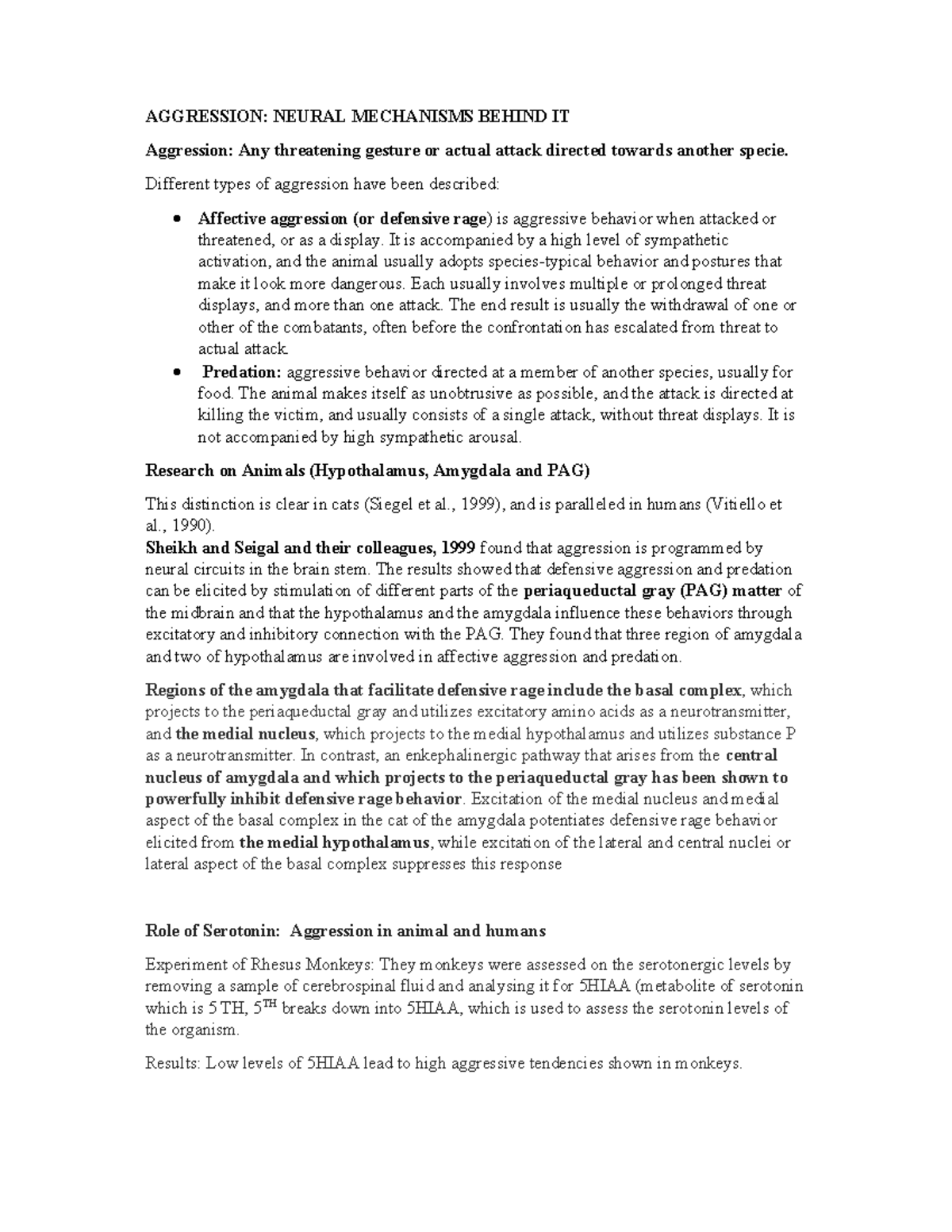 Aggression - AGGRESSION: NEURAL MECHANISMS BEHIND IT Aggression: Any ...