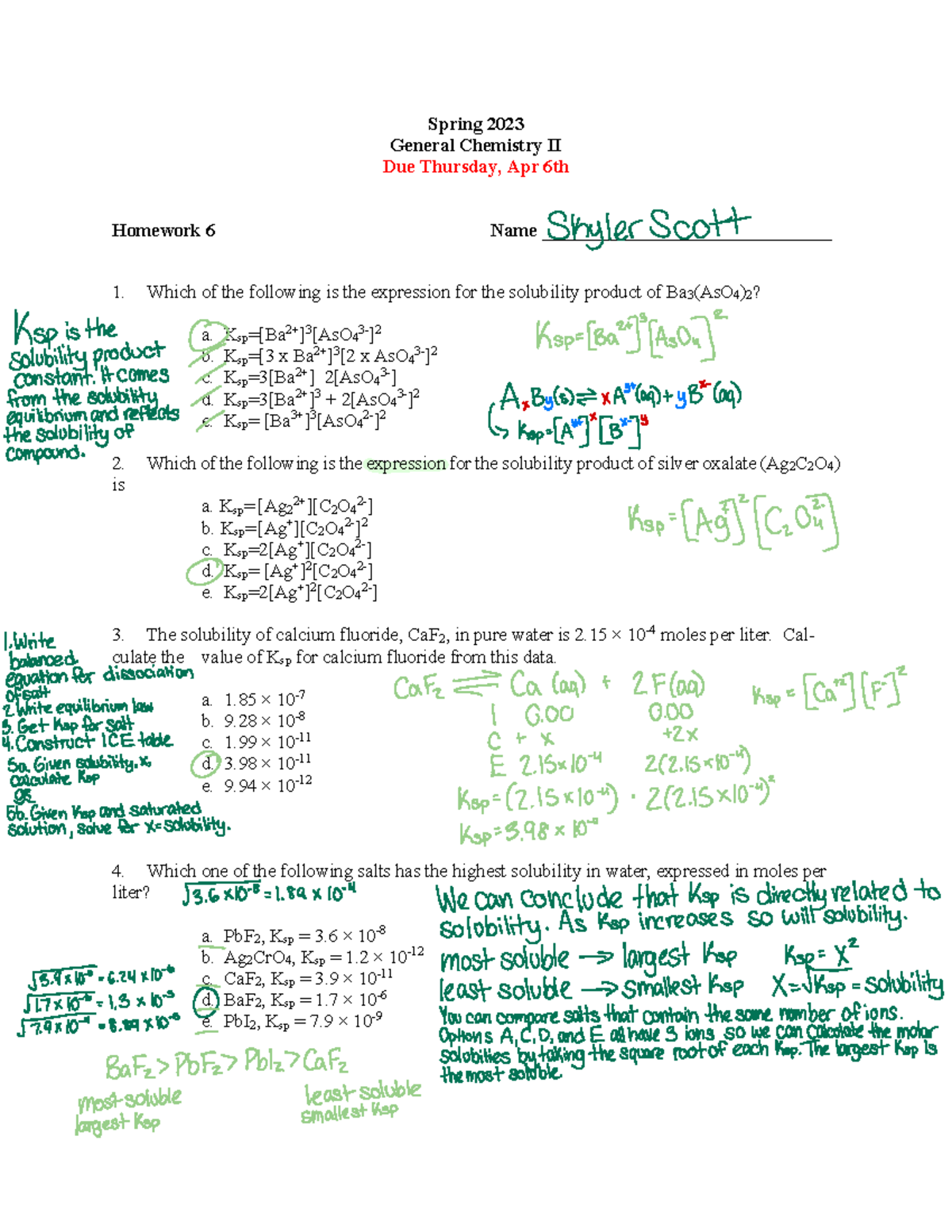 Chemistry HW 6 - Spring 2023 General Chemistry II Due Thursday, Apr 6th ...