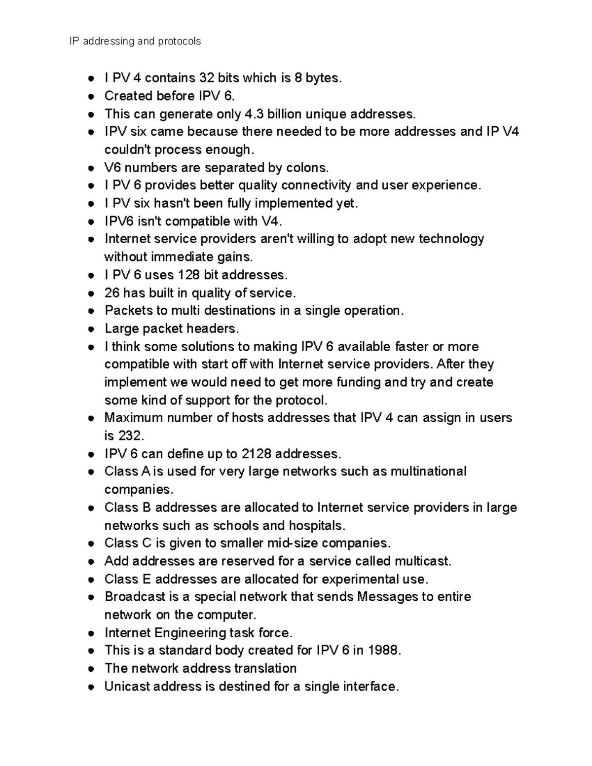 College notes 10 - Wide area networks. - IP addressing and protocols I ...