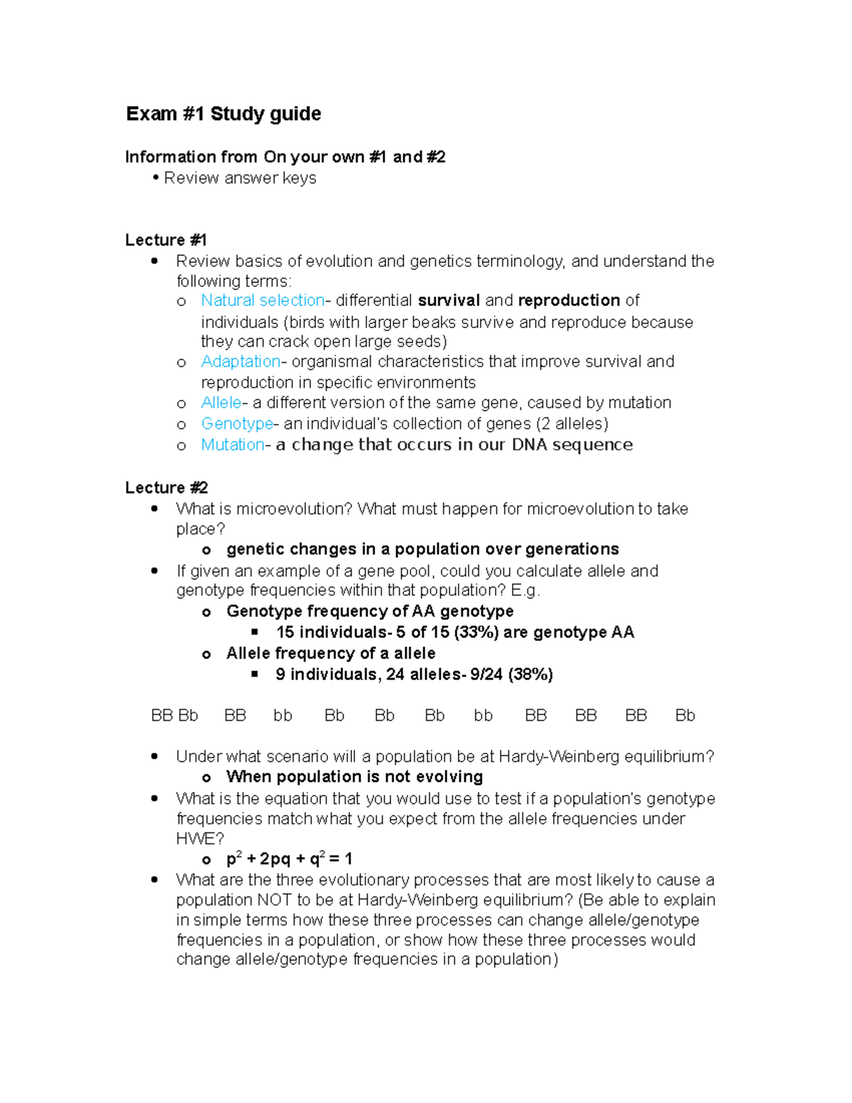 Exam1 Study Guide - Exam #1 Study Guide Information From On Your Own #1 ...