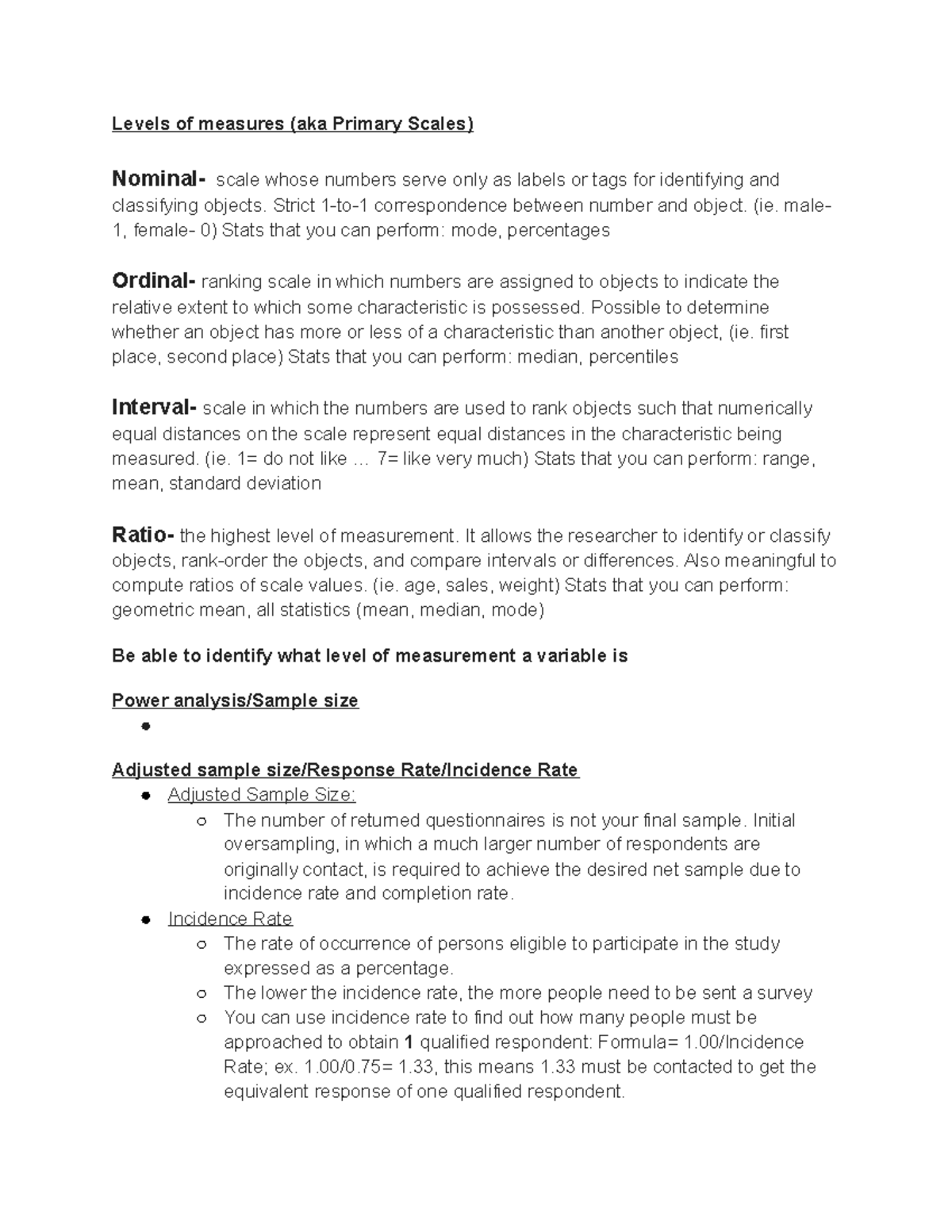 Market Research Final Study Guide - Levels of measures (aka Primary ...