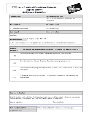 Unit 2 tritation - Unit 2 Btec applied science Titration assignment ...