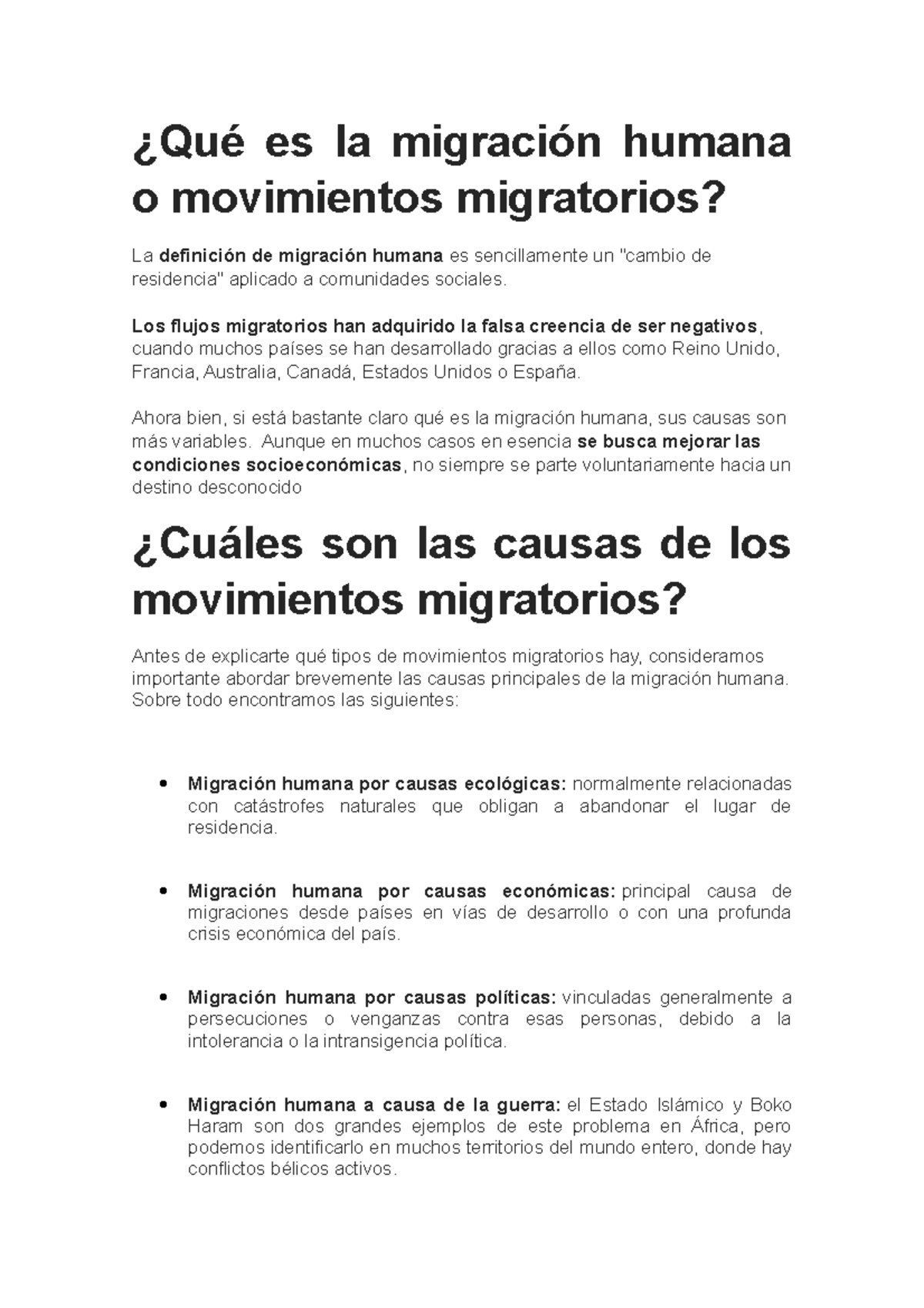 Qué Es La Migración Humana ¿qué Es La Migración Humana O Movimientos Migratorios La