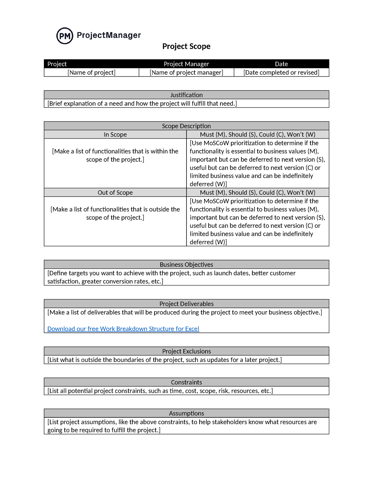 Project Scope Template Project Manager WLNK - Project Scope Project ...