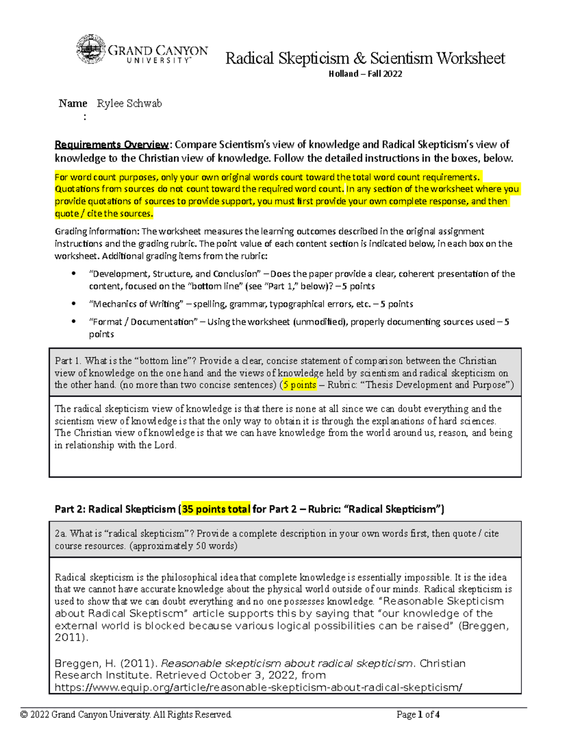 Skepticism Scientism Holland FA22 - Radical Skepticism & Scientism ...