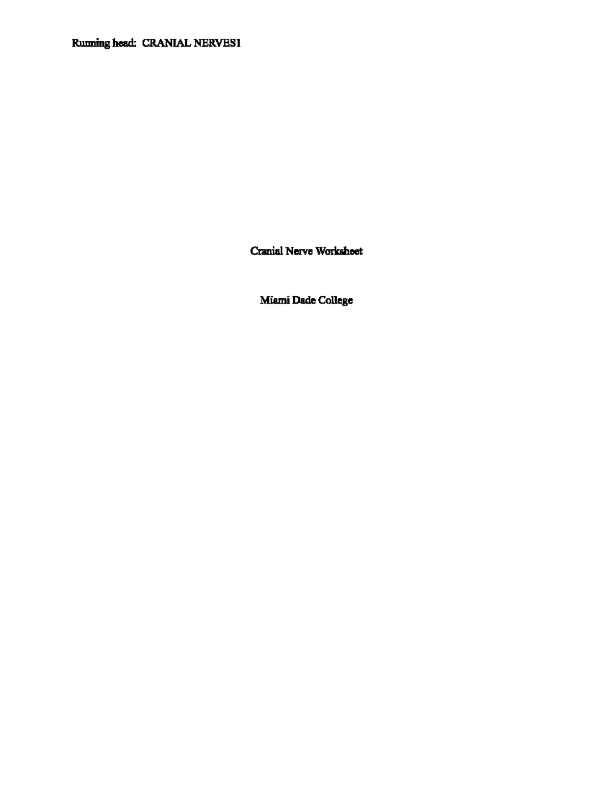Cranial nerves worksheet - NUR1060C - Studocu