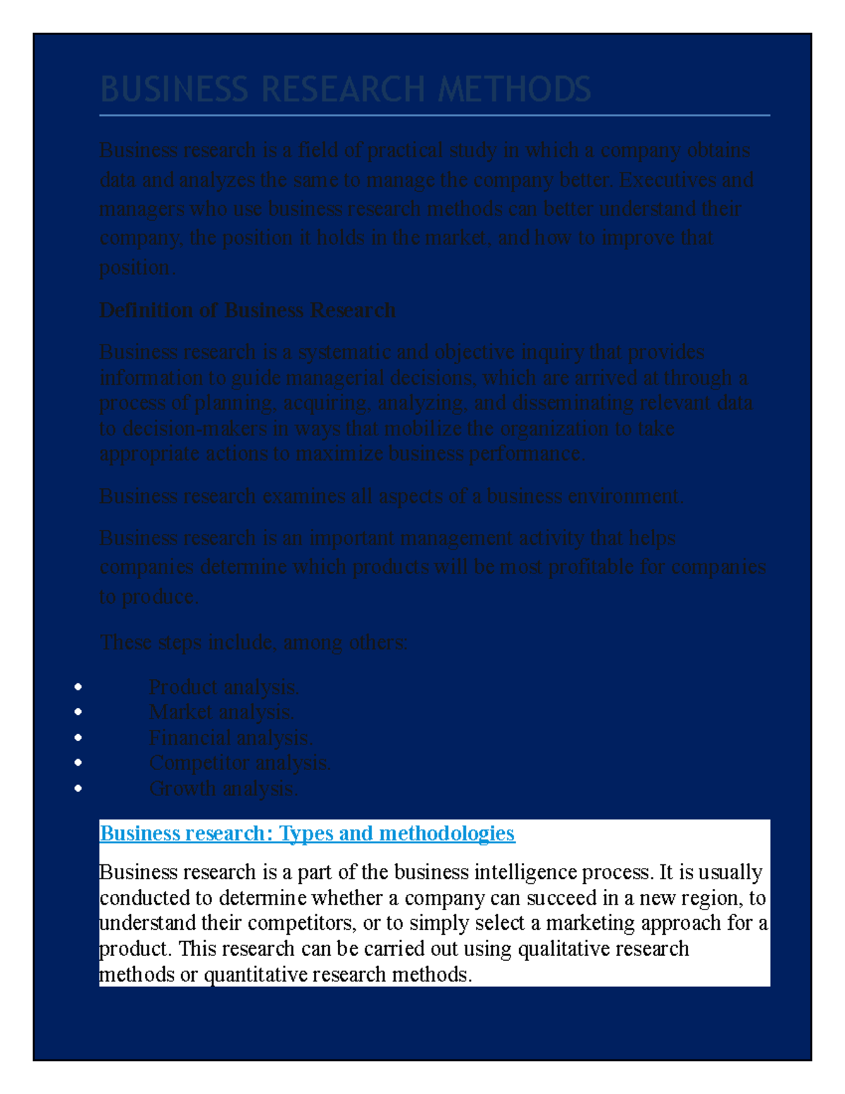 Buiness research - available only for mba students - BUSINESS RESEARCH ...