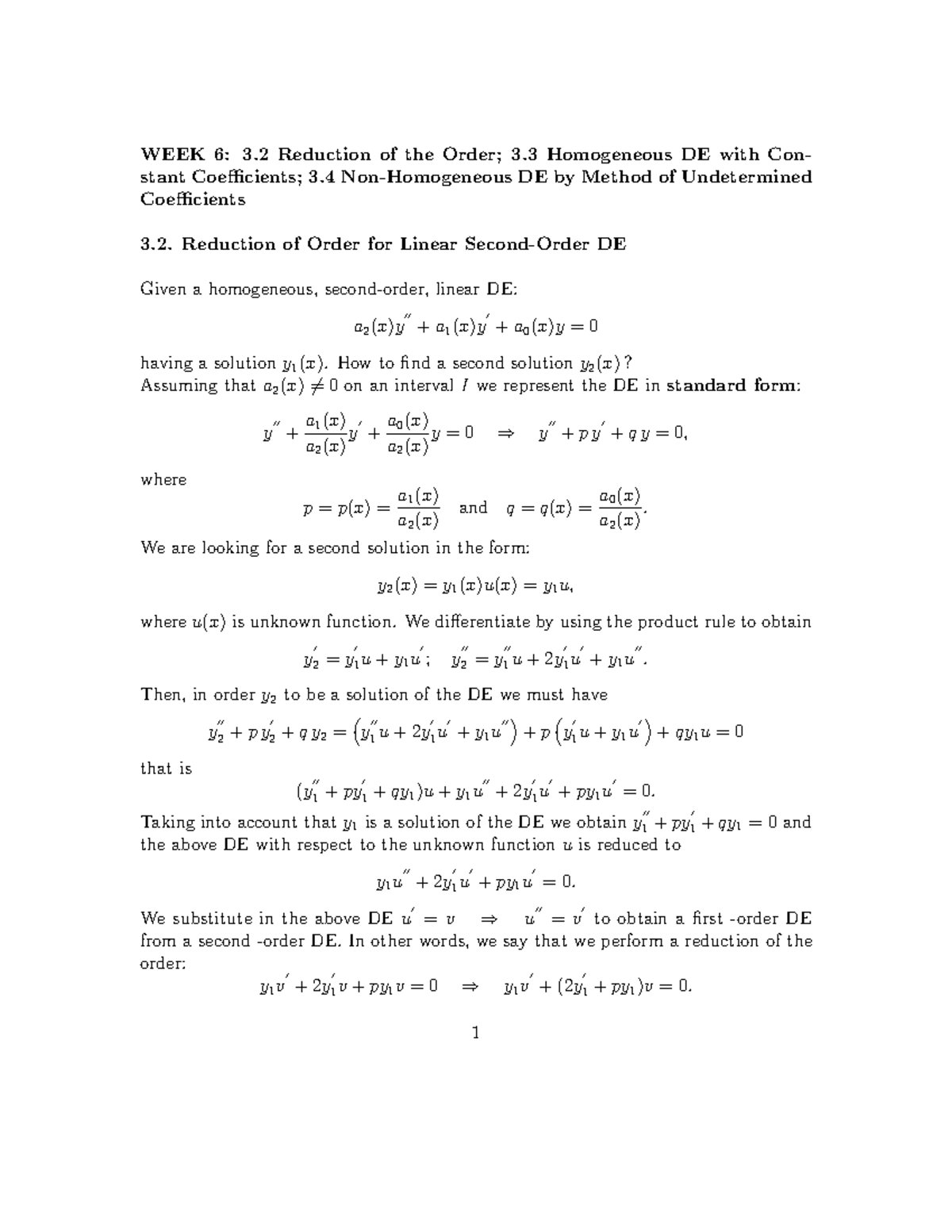 ENGR 213 - Lecture 06 - Reduction of Order and Solving by Coefficients ...